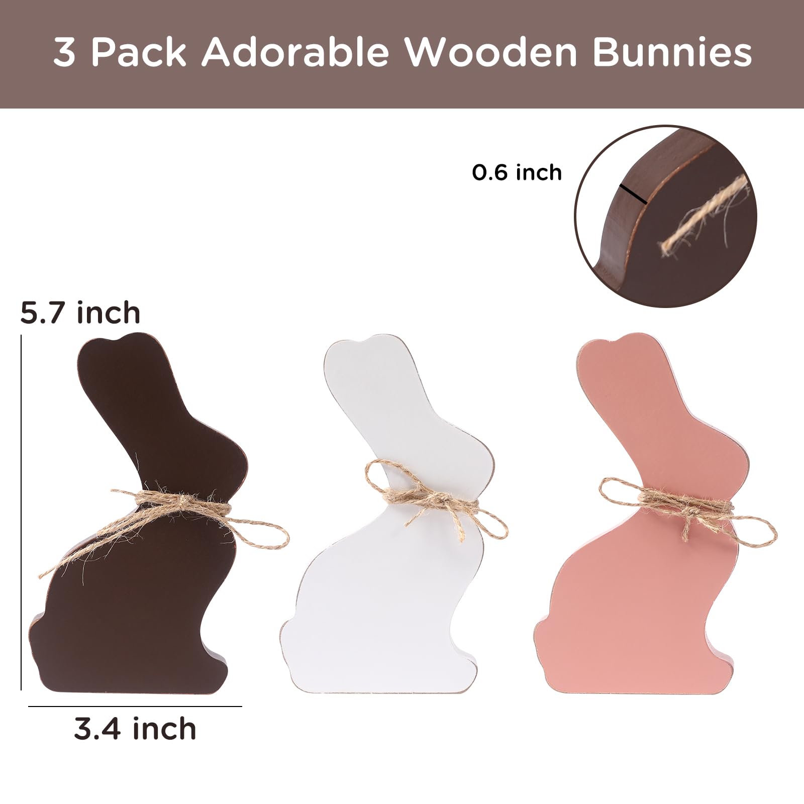 3PCS Rustic Wooden Bunny Signs - Easter Decorations for Spring Home, Shelf, Mantel, Fireplace & Party - Perfect for Indoor & Outdoor Holiday Decorating