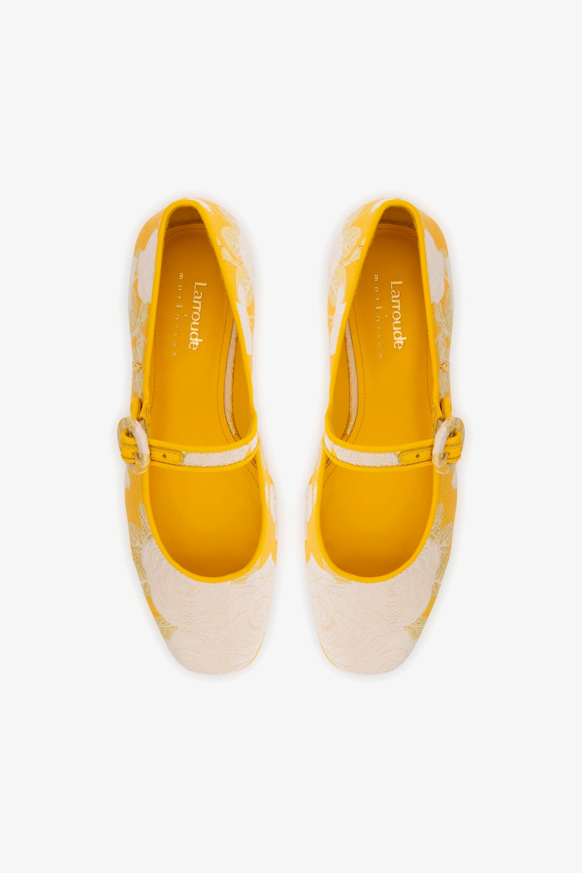 Larroudé x Markarian Blair Flatform Sandals in Yellow Floral Brocade - Women's Fashion Shoes for Summer Weddings & Beach Vacations