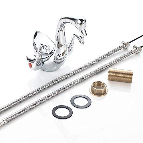 Premium Solid Brass 2-Handle Swan Neck Bathroom Sink Faucet - Hot & Cold Water Mixer Tap with Chrome Finish for Vanity, Powder Room & Guest Bathroom