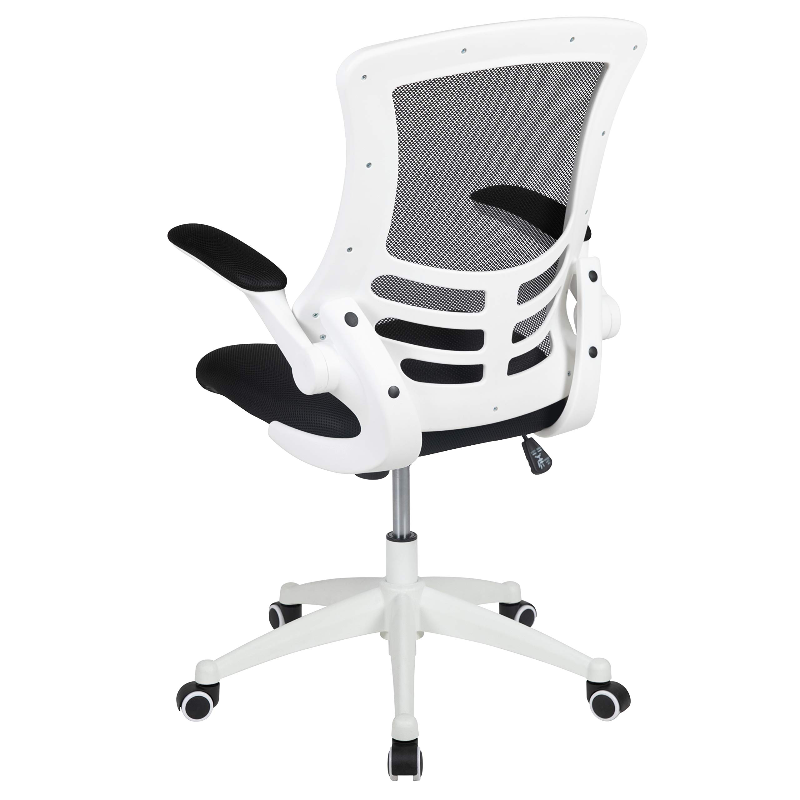 EMMA + OLIVER Black Mesh Ergonomic Office Chair with White Frame - Mid-Back Swivel Task Chair with Flip-Up Arms for Home Office, Gaming & Workspace Comfort