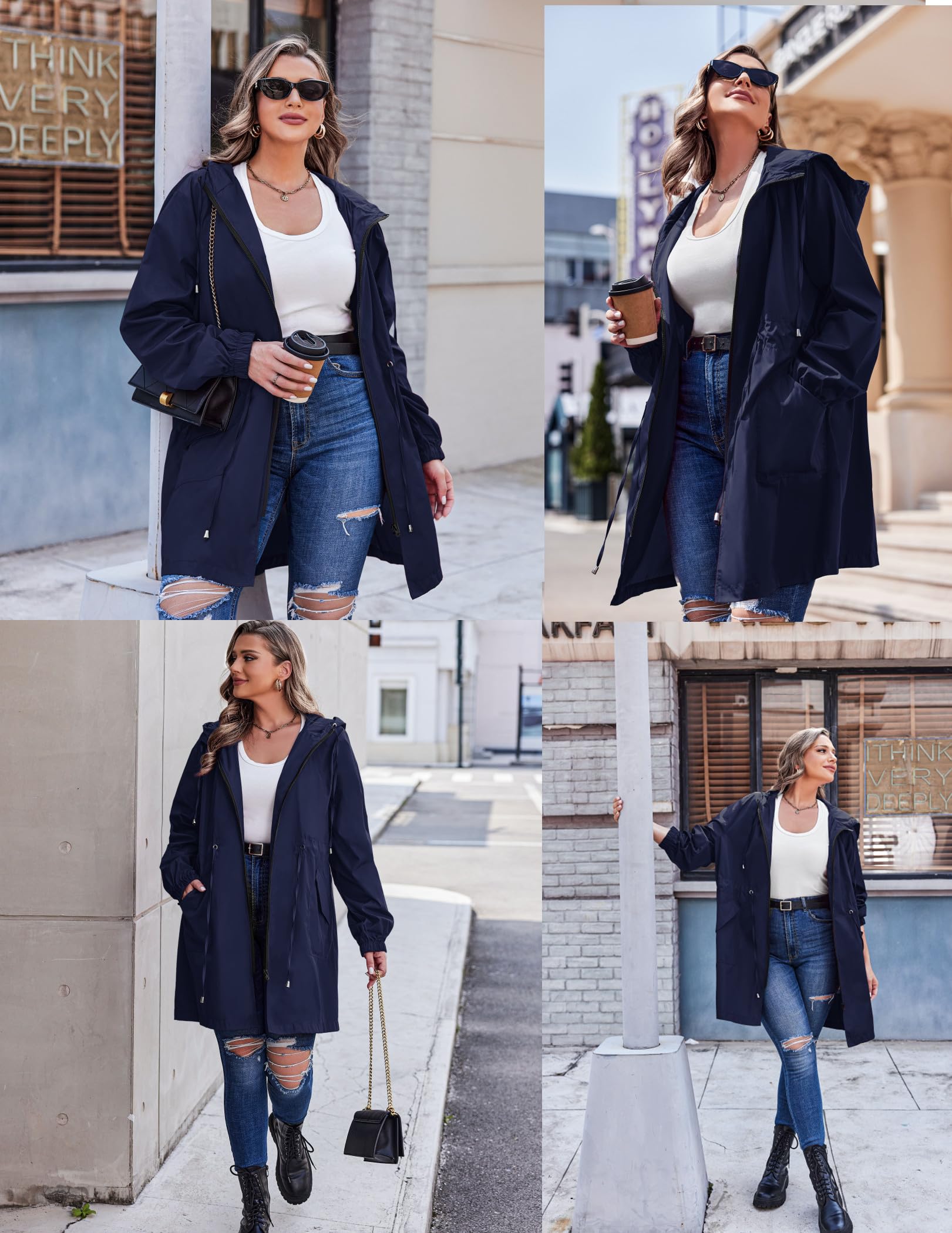 IN'VOLAND Women's Waterproof Rain Jacket - Plus Size Long Hooded Windbreaker with Pockets | Lightweight Raincoat for Outdoor Activities, Commuting & Travel