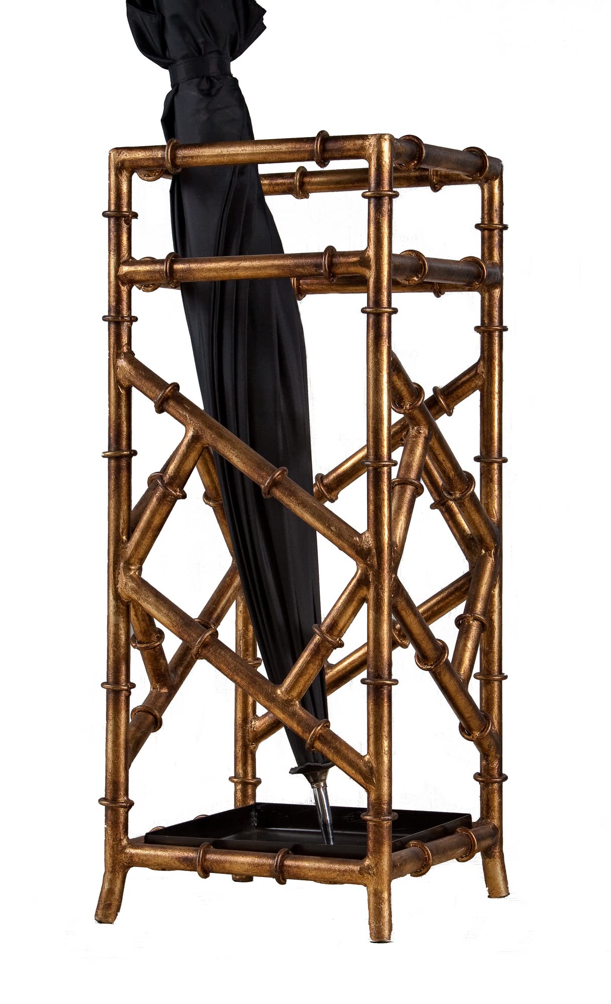KensingtonRow Home Collection Canton Antique Gold Iron Bamboo Style Umbrella Stand - Elegant Umbrella Holder for Entryway, Porch & Garden Decor - Rustic Home Accessories for Rain & Sun Protection