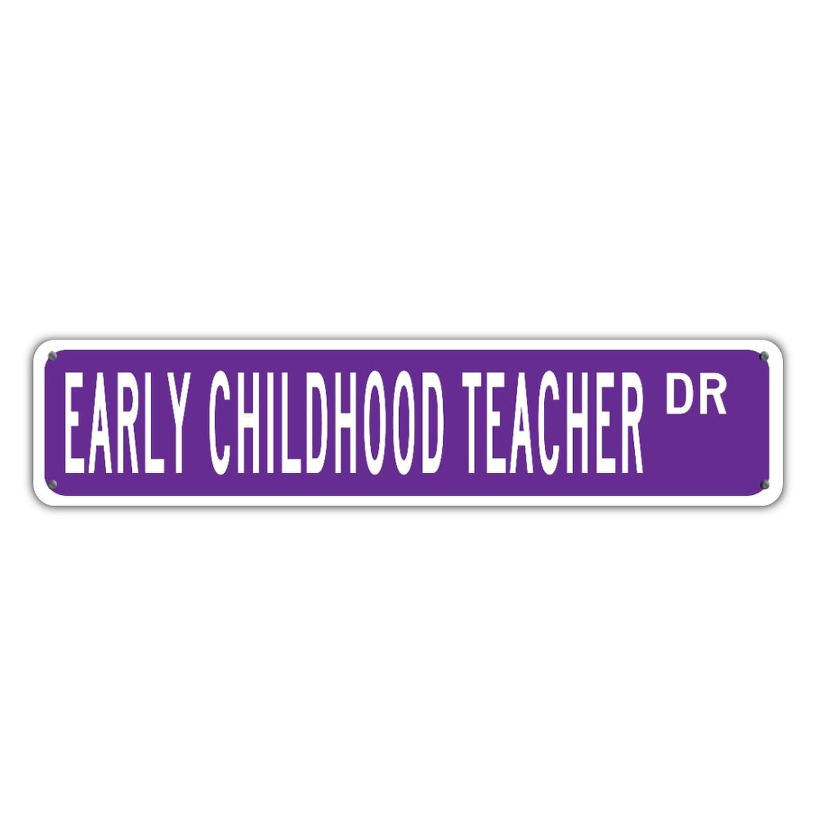 Rustic Purple Metal Wall Sign - Early Childhood Teacher Office Decor, Personalized Street Style Sign for Indoor & Outdoor Use, Waterproof & Durable 4x18 Inch - Perfect for Classrooms, Daycares, Work Offices & Home Decor