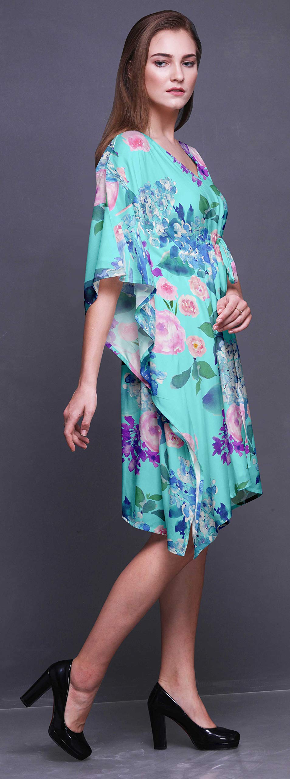 Bimba Women's Short Caftan Midi Dress - Beach Cover Up Swimwear, Boho Summer Kaftan for Poolside, Vacation & Resort Wear