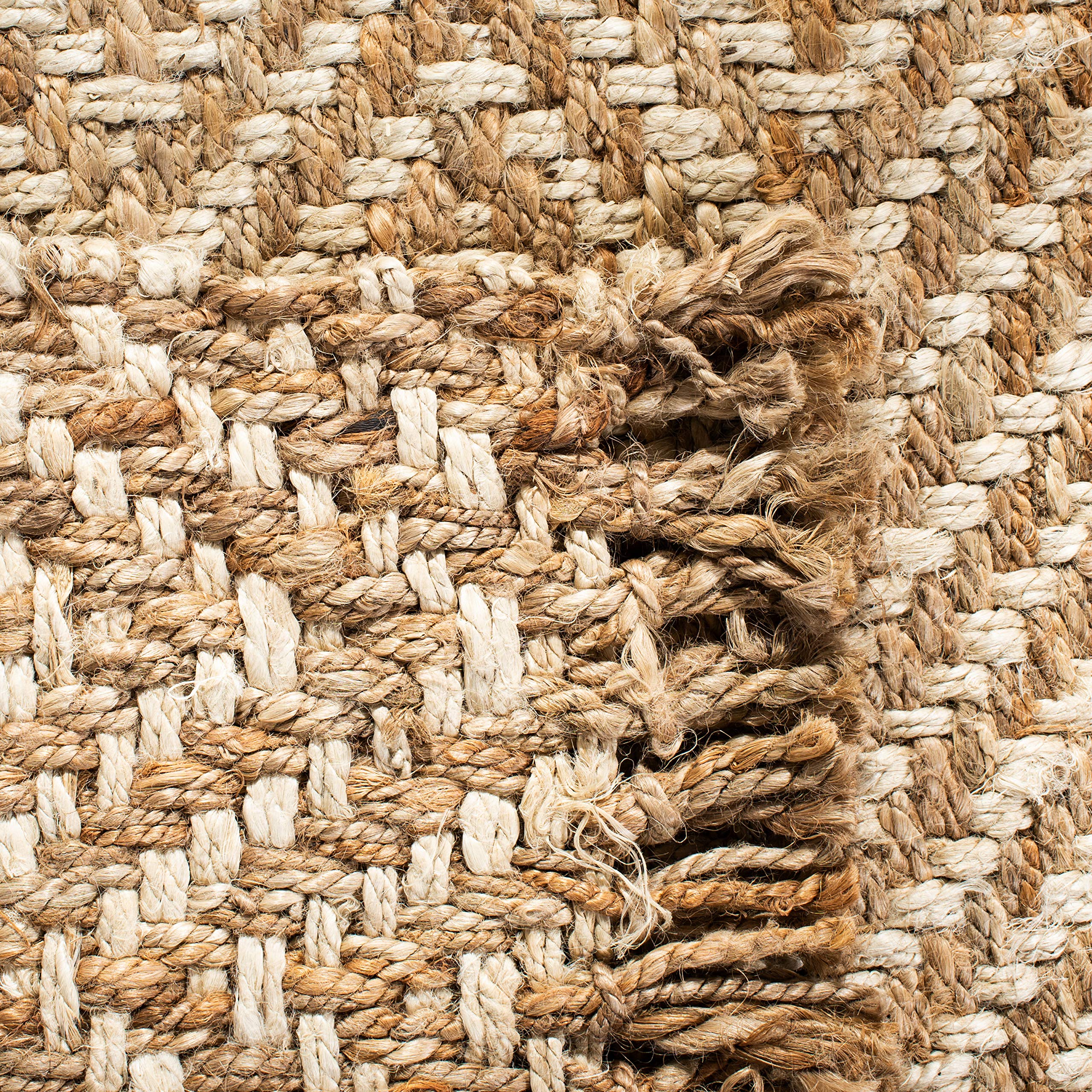 SAFAVIEH Handmade Premium Jute Area Rug 6'x6' Square - Natural Fiber Collection Chevron Fringe Design NF458A - Perfect for Boho Living Room, Bedroom or Home Office Decor