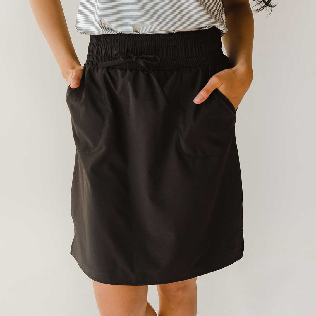 The Away Skirt - Women's Classic Black Midi Skirt for Work, Office & Casual Wear | Comfortable Stretch Fabric & Flattering Fit