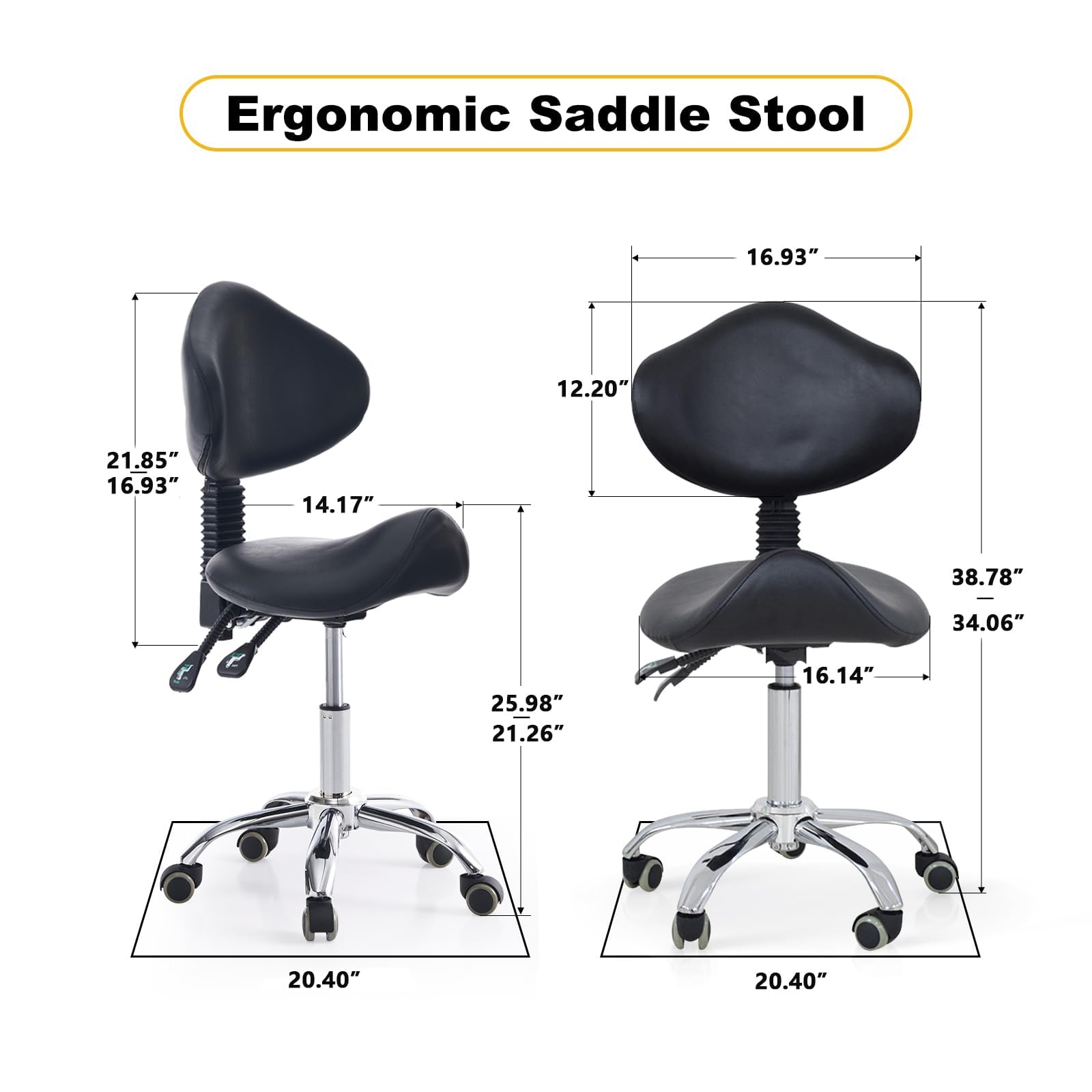 Ergonomic Rolling Saddle Stool with Wheels - Adjustable Hydraulic Stool for Lash, Nail Art, Tattoo, Dentist, Clinic, Salon & Spa - Perfect for Massage, Facial, Office & Home Use (Black)