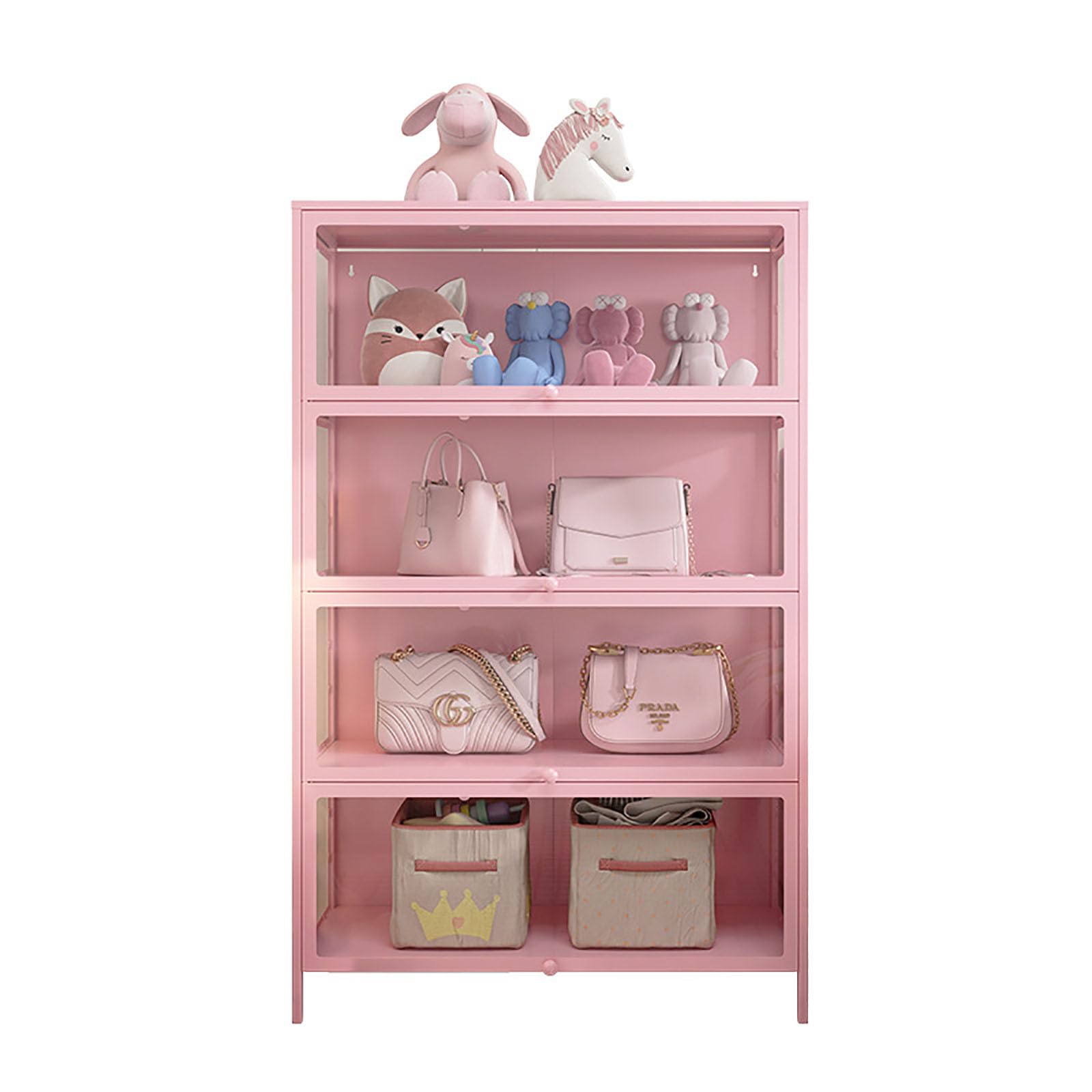 Pink Glass Curio Display Cabinet with Acrylic Door - 80x143cm Large Collectible Showcase for Toys, Figurines & Memorabilia - Perfect for Living Room Decor, Bedroom Storage & Displaying Valuable Collections