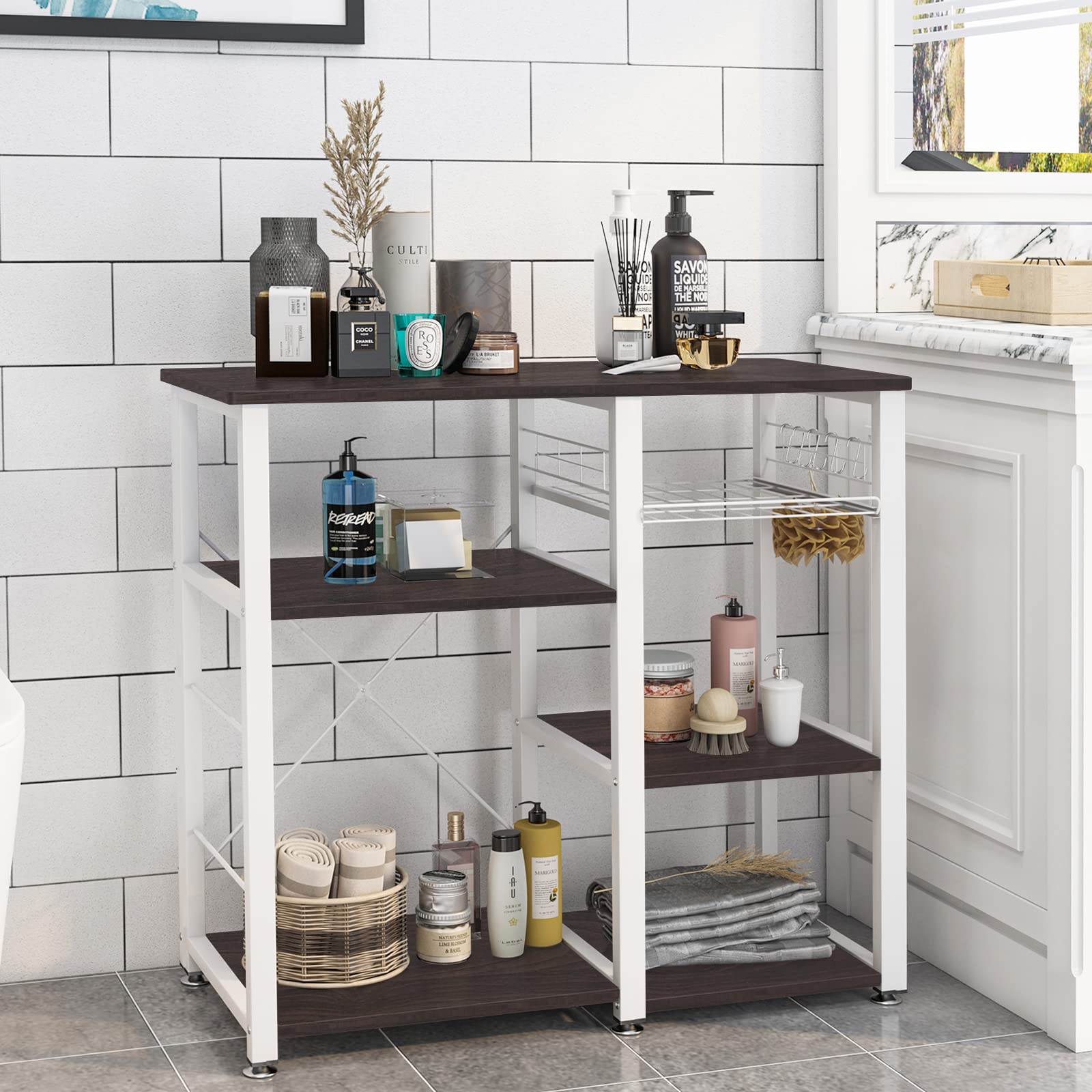Soges Black Microwave Cart Stand with Shelves - Multi-Functional Kitchen Storage Organizer for Baking, Spices & Small Appliances - Perfect for Small Kitchens, Apartments & Dorm Rooms