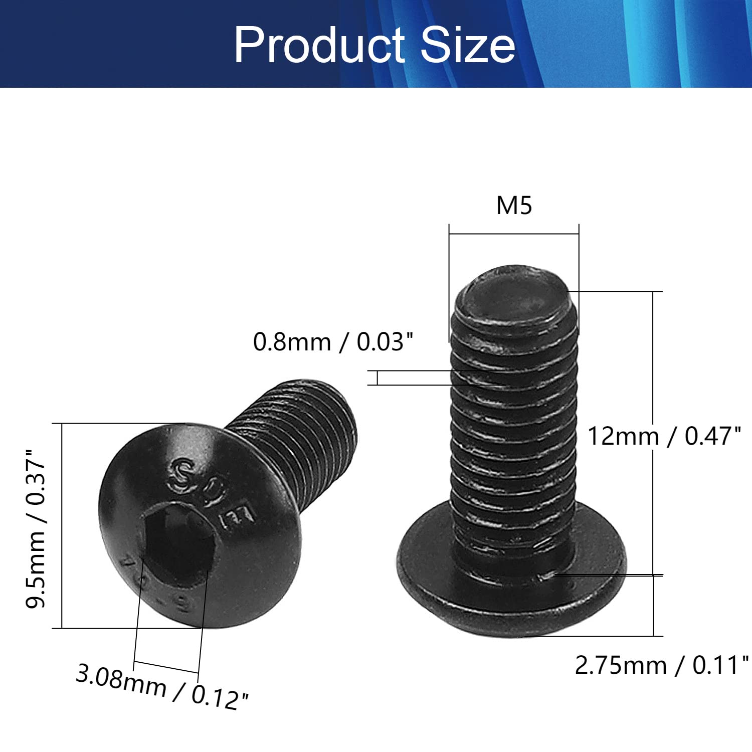 100Pcs M5x12mm Hex Socket Head Machine Screws - Black Carbon Steel Fasteners for Furniture Assembly
