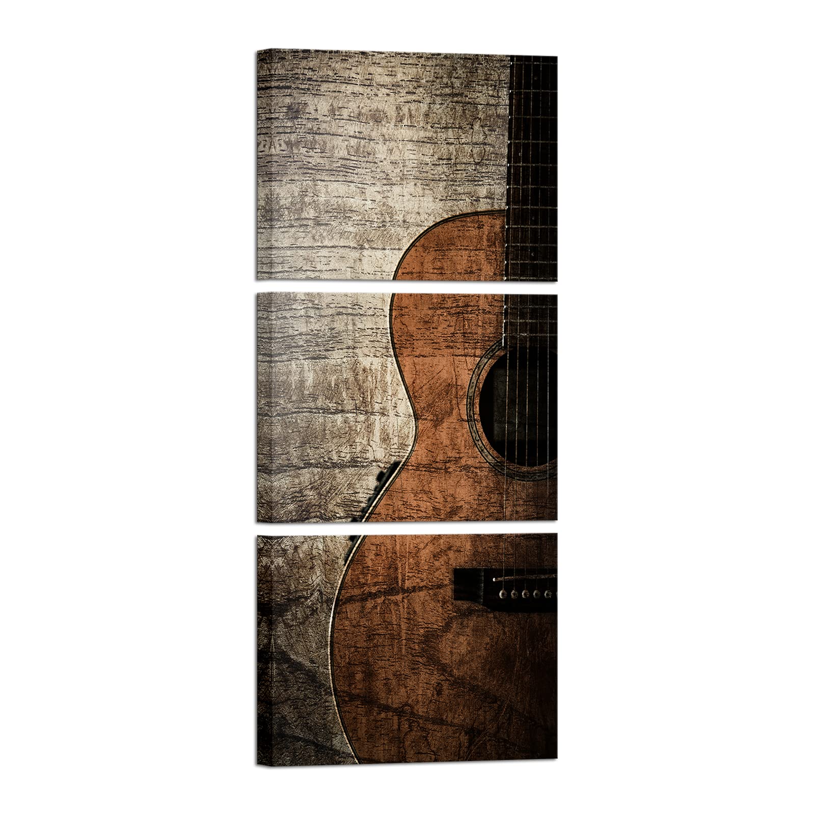 Vintage Guitar Canvas Wall Art - 3 Piece Music Themed Painting for Home, Office, Living Room & Bedroom Decor - Ready to Hang Retro Wall Decor - Perfect for Music Lovers & Guitar Enthusiasts' Spaces