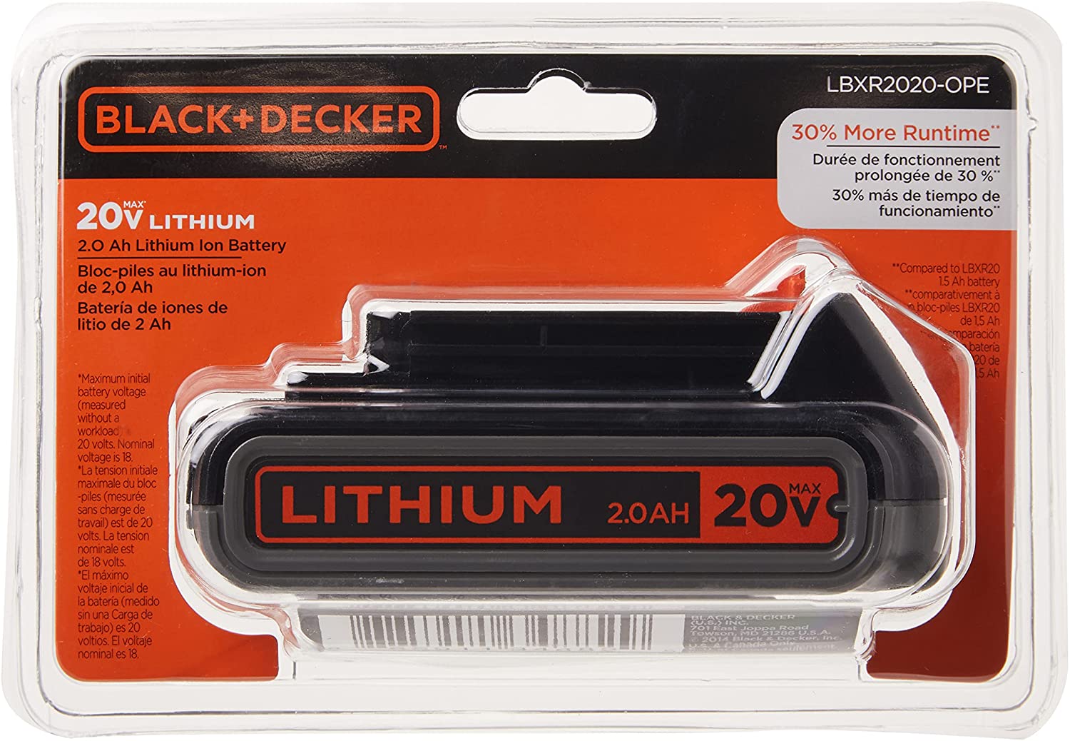 BLACK+DECKER 20V 2.0Ah Lithium Battery Pack LBXR2020 - Replacement Power Tool Battery for Drills, Saws & More - Perfect for DIY Projects & Home Improvement