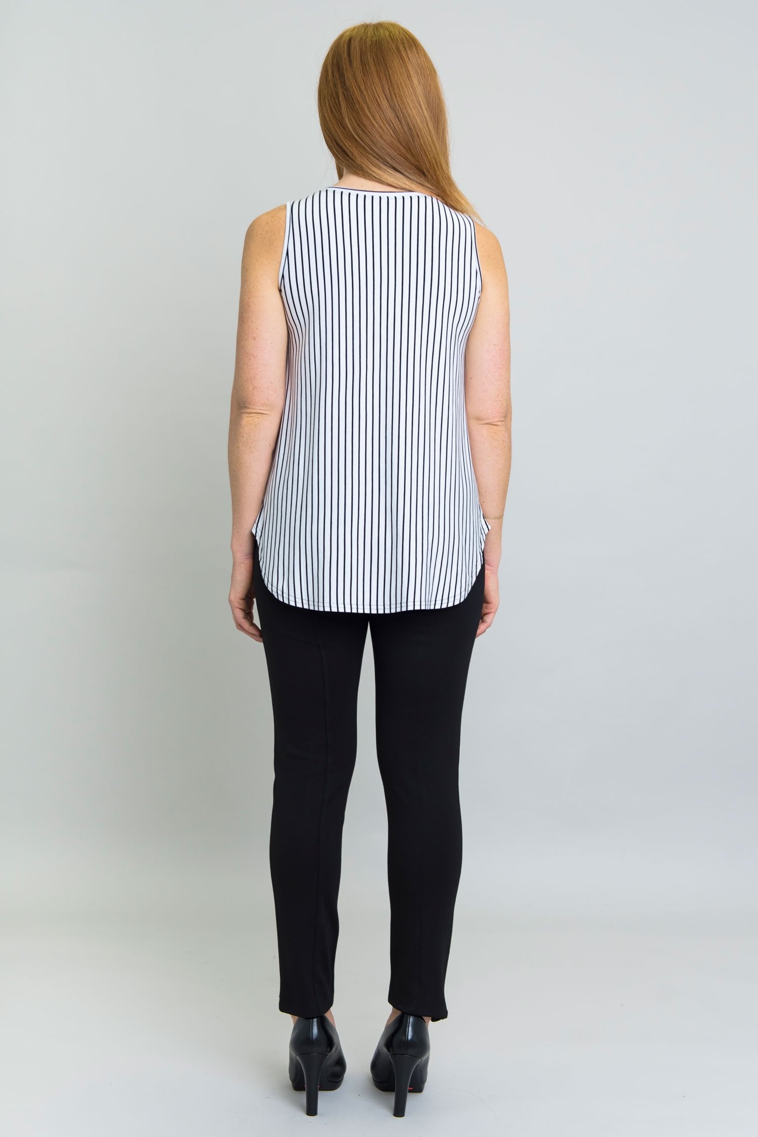 Jazz Tank Top - White & Black Small Stripe Bamboo Fabric Women's Casual Shirt | Perfect for Summer Outfits, Beach Wear, and Music Festivals
