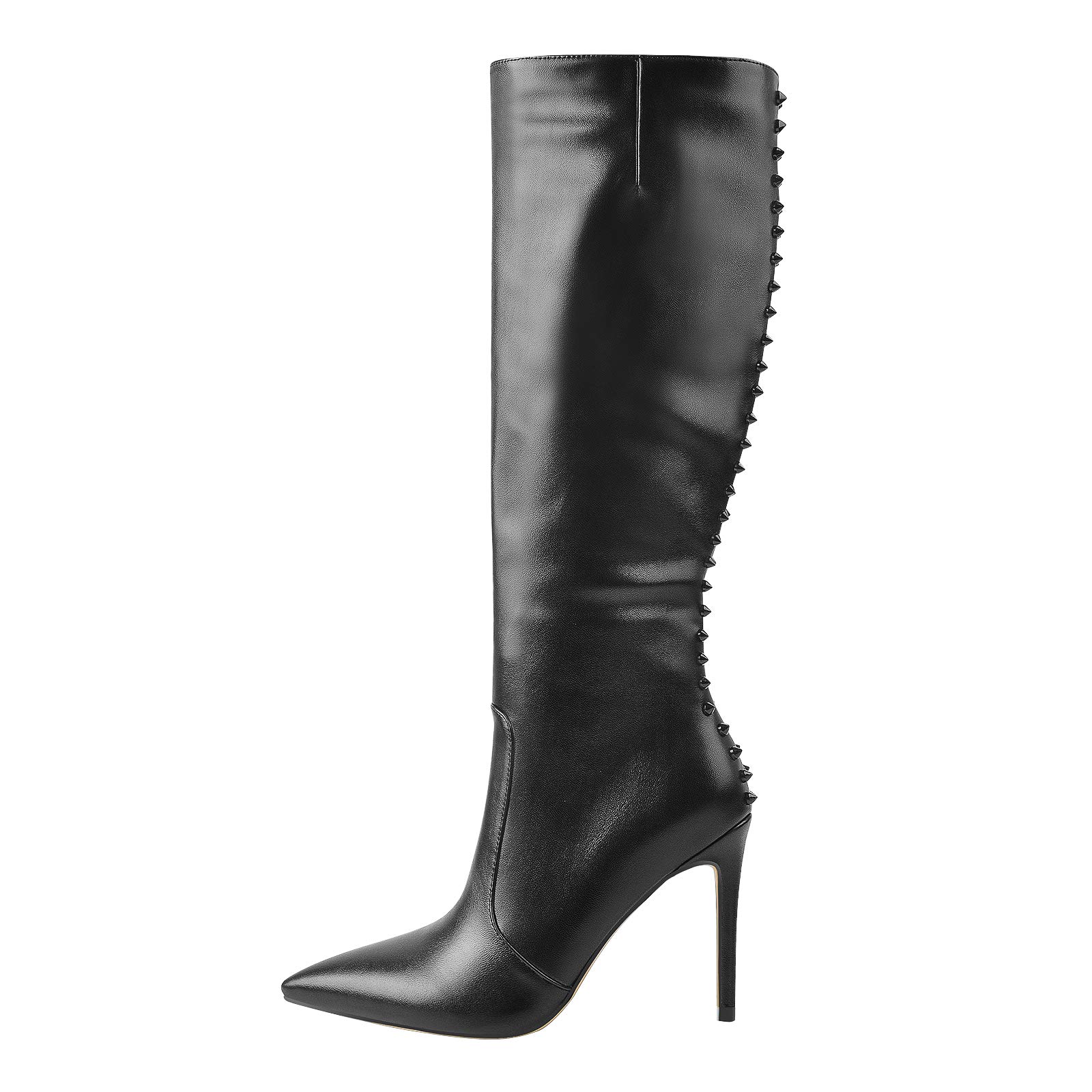 Only Maker Women's Knee High Boots with Zippers - Stiletto Heel Pointed Toe Sexy Booties for Party, Night Out & Fashion