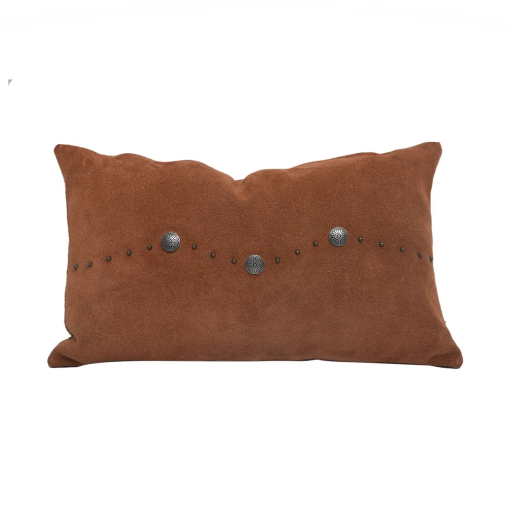 Western Style Suede Lumbar Pillow with Concho Decor - Perfect for Sofa, Bed, or Office Chair Support