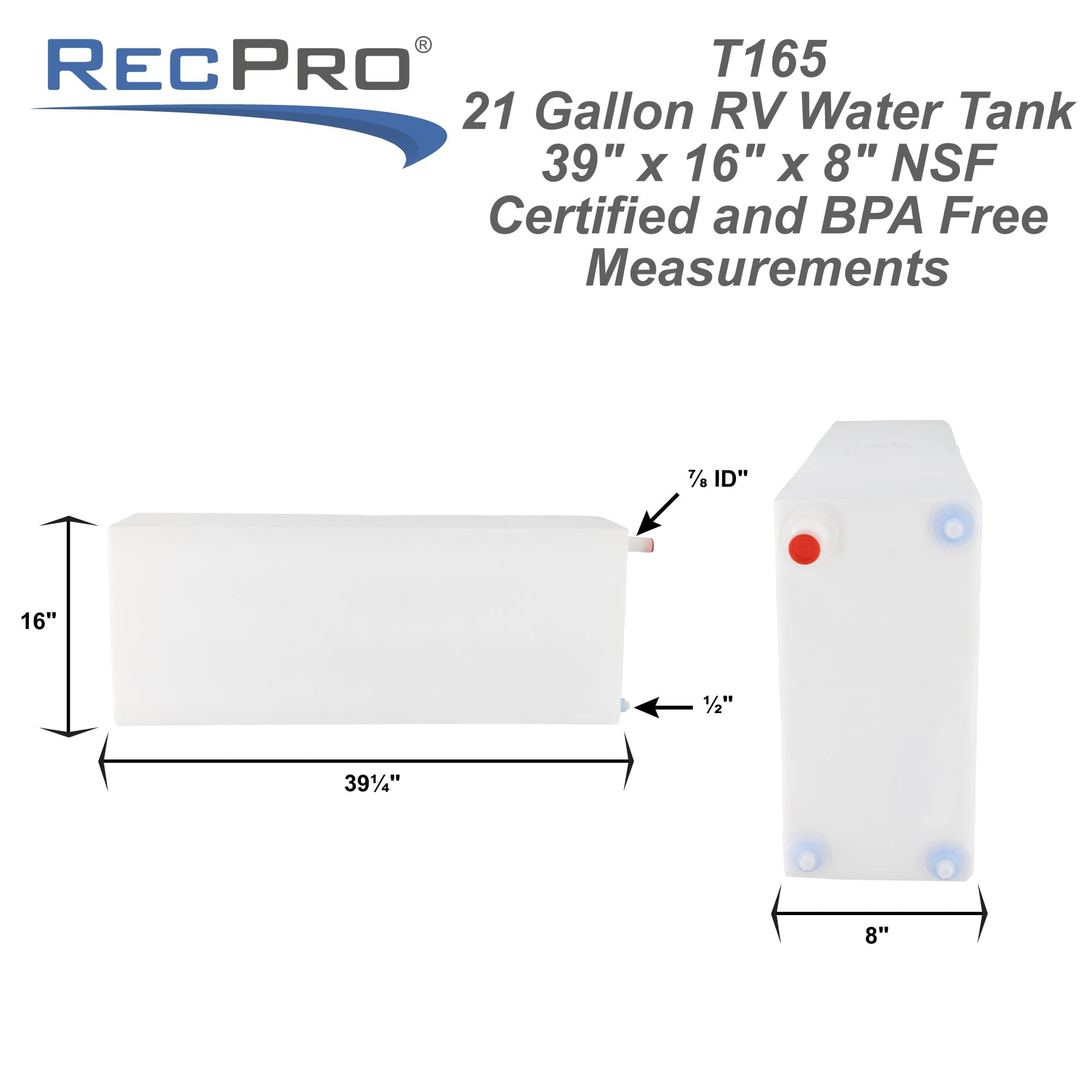 RecPro 21 Gallon RV Fresh Water Tank - BPA-Free Plastic Storage for Drinking & Potable Water | 39.25