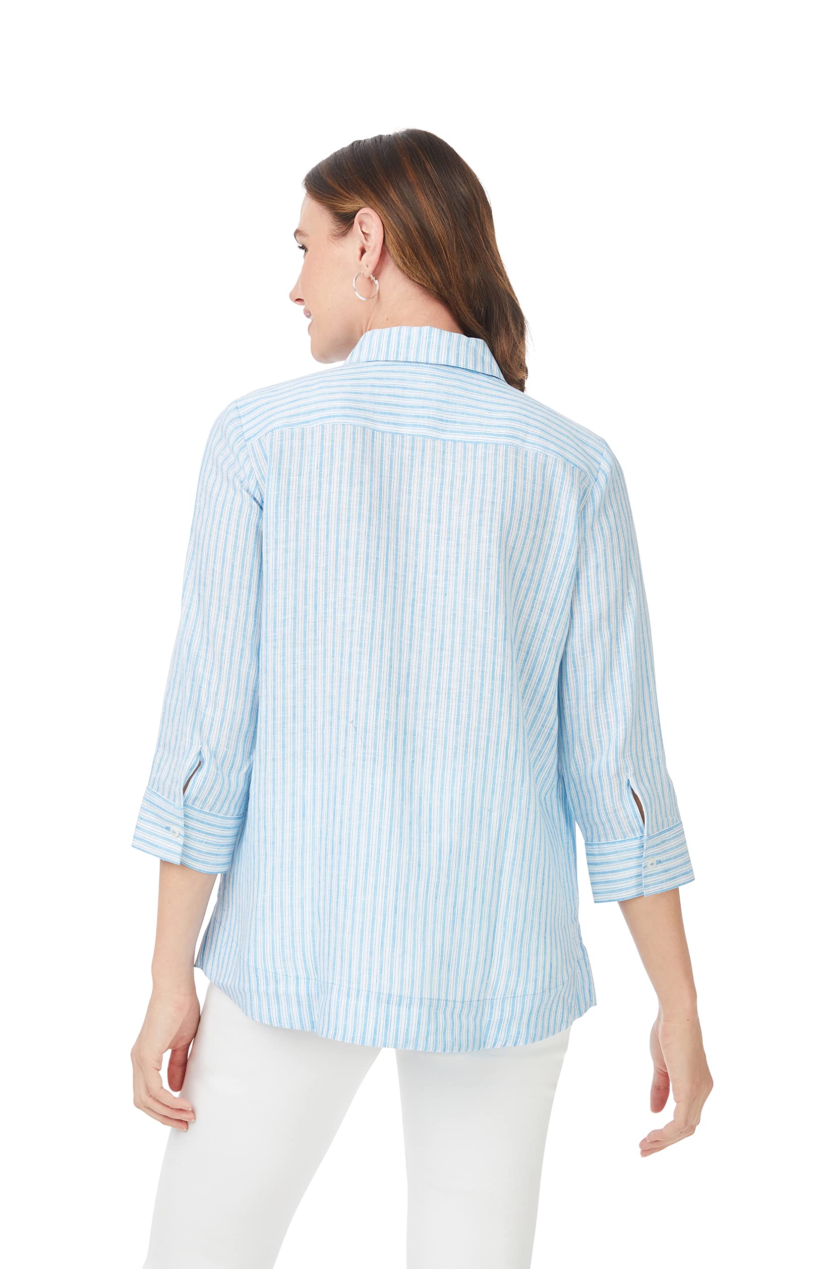 Foxcroft Women's Harley 3/4 Sleeve Summer Stripe Blouse - Flowy Casual Top for Work, Date Night & Summer Outfits