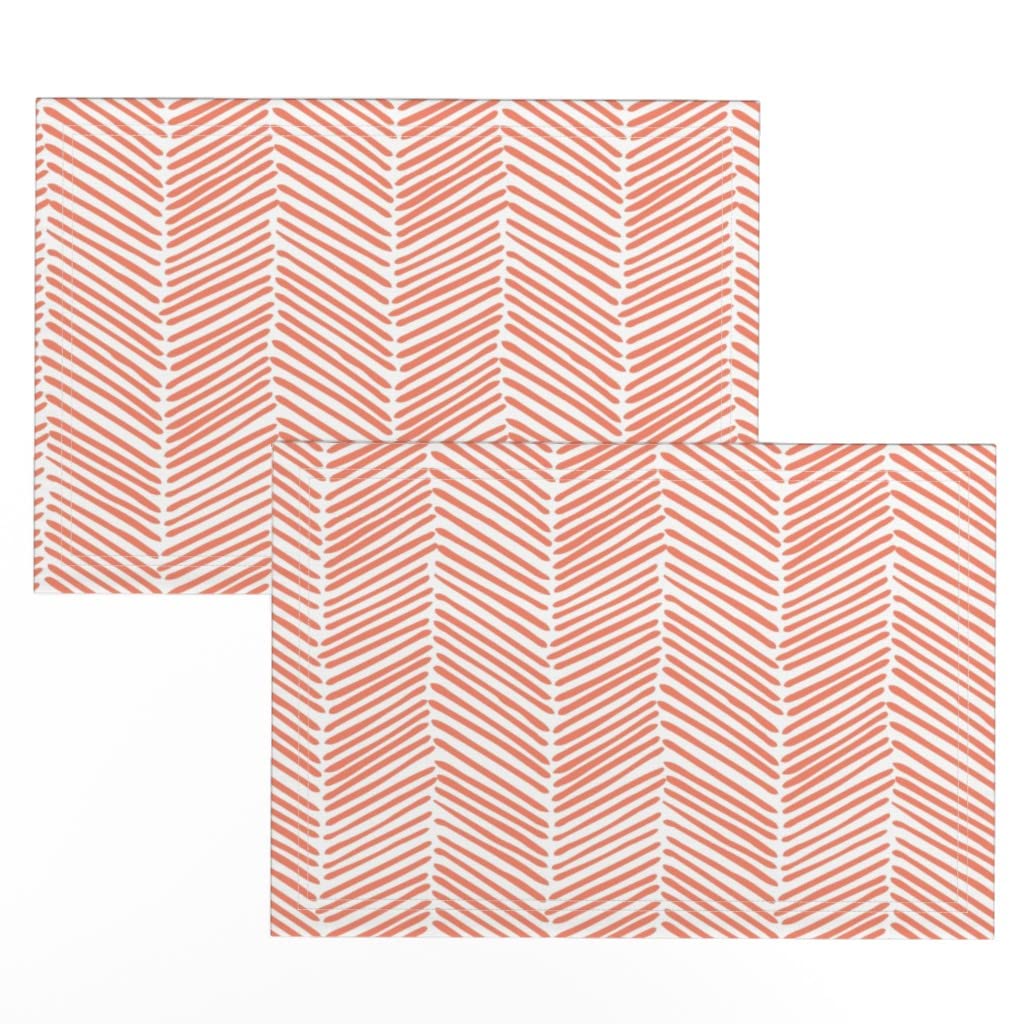 Premium Linen Cotton Canvas Placemats Set of 2 - Coral Herringbone & Chevron Baby Print for Dining Table Decor | Washable & Durable Kitchen Table Mats for Nursery, Baby Shower & Home Decor