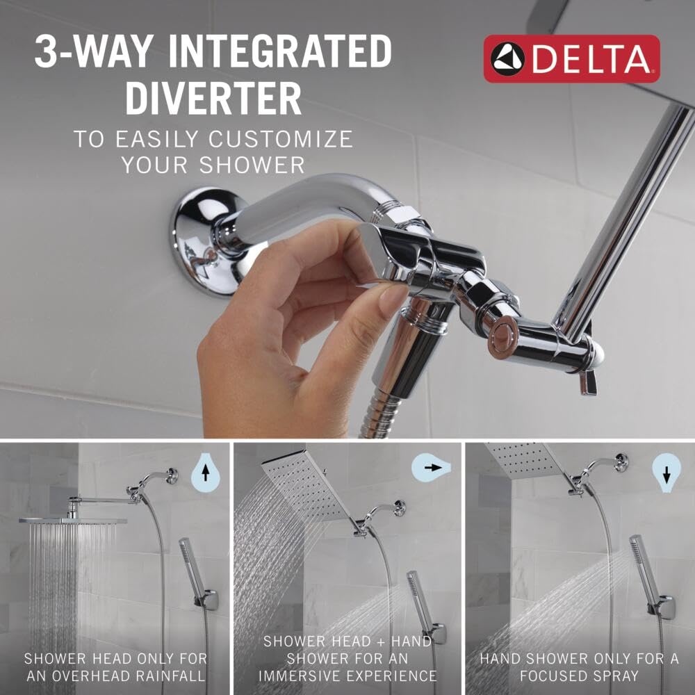 Delta Faucet 10-inch Raincan Shower Head & Handheld Shower Combo - Chrome Square Rainfall Shower Head with High Pressure 1.75 GPM Flow - Perfect for Luxurious Spa-Like Bathroom Experience