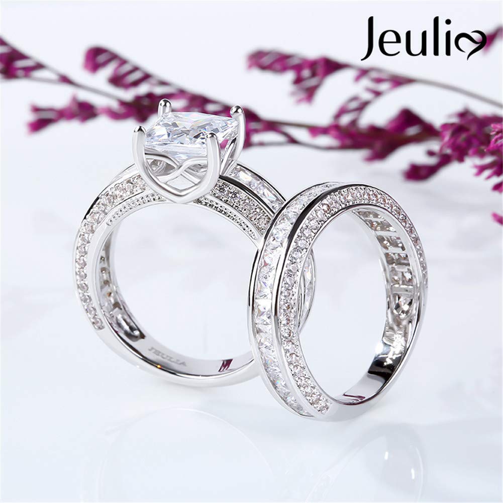 Jeulia 2.85 Carat Princess Cut Sterling Silver Engagement & Wedding Ring Set with Cubic Zirconia for Women - Bridal Jewelry Gift Box for Proposals, Anniversaries & Special Occasions