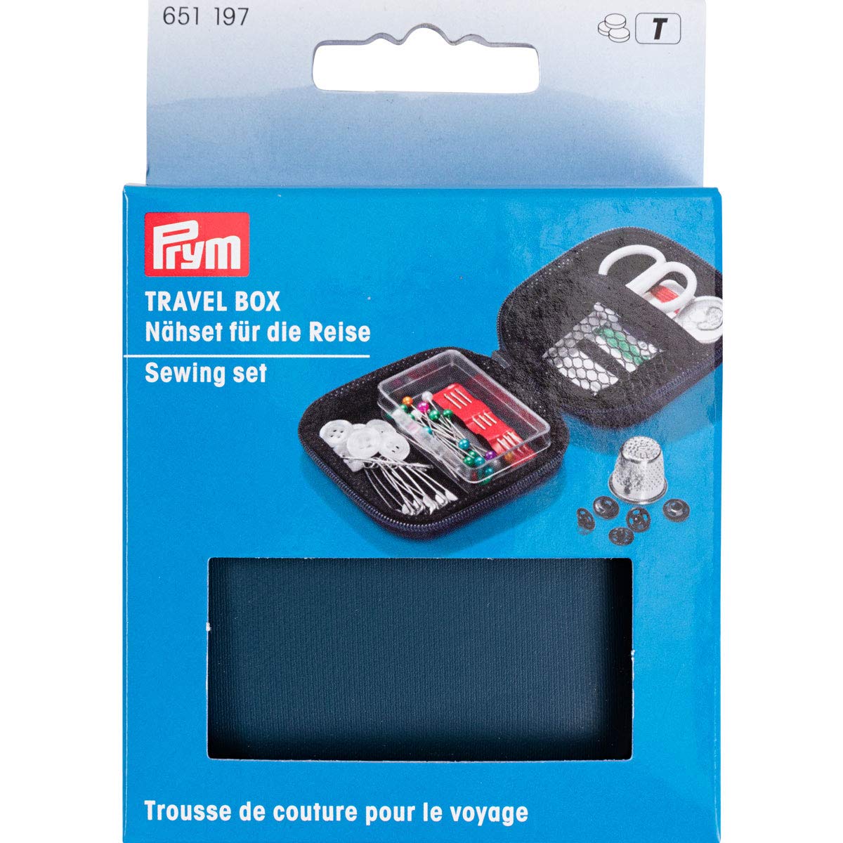 Prym Travel Box Sewing Kit - Portable Sewing Supplies Set with Needles, Threads & Accessories in Navy Blue & Multicolor - Perfect for Travel, Emergency Repairs & DIY Craft Projects