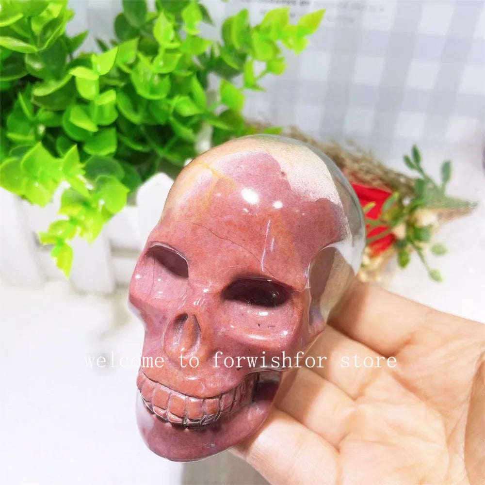 Natural Gem Marine Agate Carved Skull Statue - Handcrafted Home & Office Decor, Unique Halloween Gift & Spiritual Collection - Perfect for Meditation Spaces, Gothic Decor & Witchy Altars