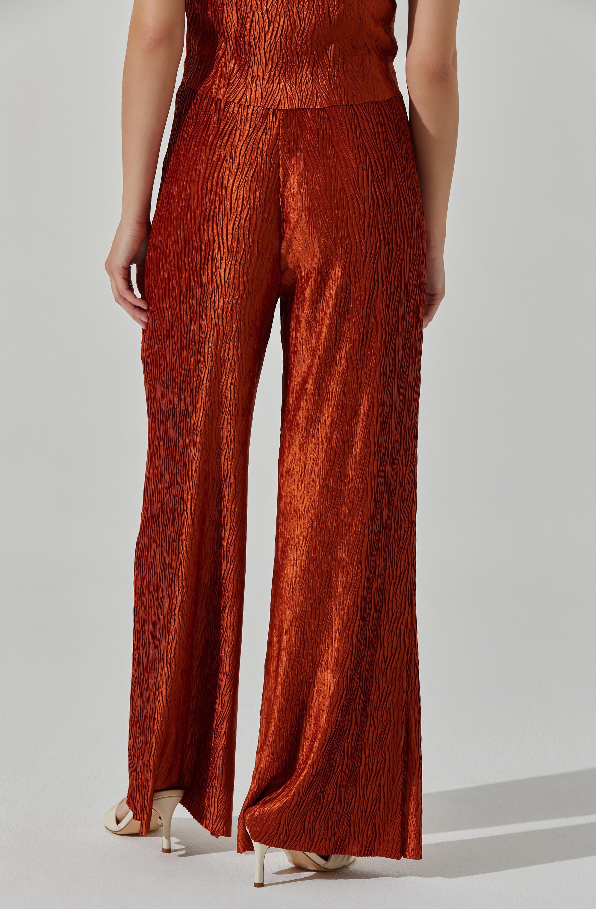 High Waisted Wide Leg Plisse Pants for Women - Soft Stretchy Comfortable Palazzo Trousers - Perfect for Office, Casual Wear & Travel