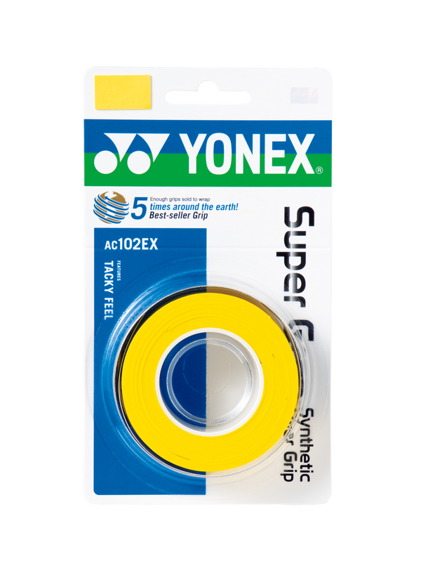 Yonex AC102EX 3 Super Grap Badminton Grip - 3 Wraps | Premium Sweat Absorbent Overgrip for Badminton, Tennis & Squash Rackets | Improves Comfort & Control During Play