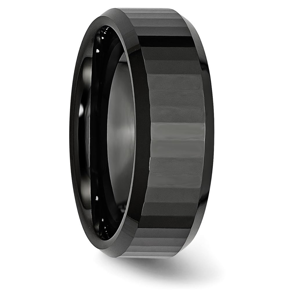 Black Faceted 8mm Polished Ceramic Beveled Edge Band Ring for Men & Women - Diamond2Deal Elegant Wedding, Engagement & Fashion Jewelry