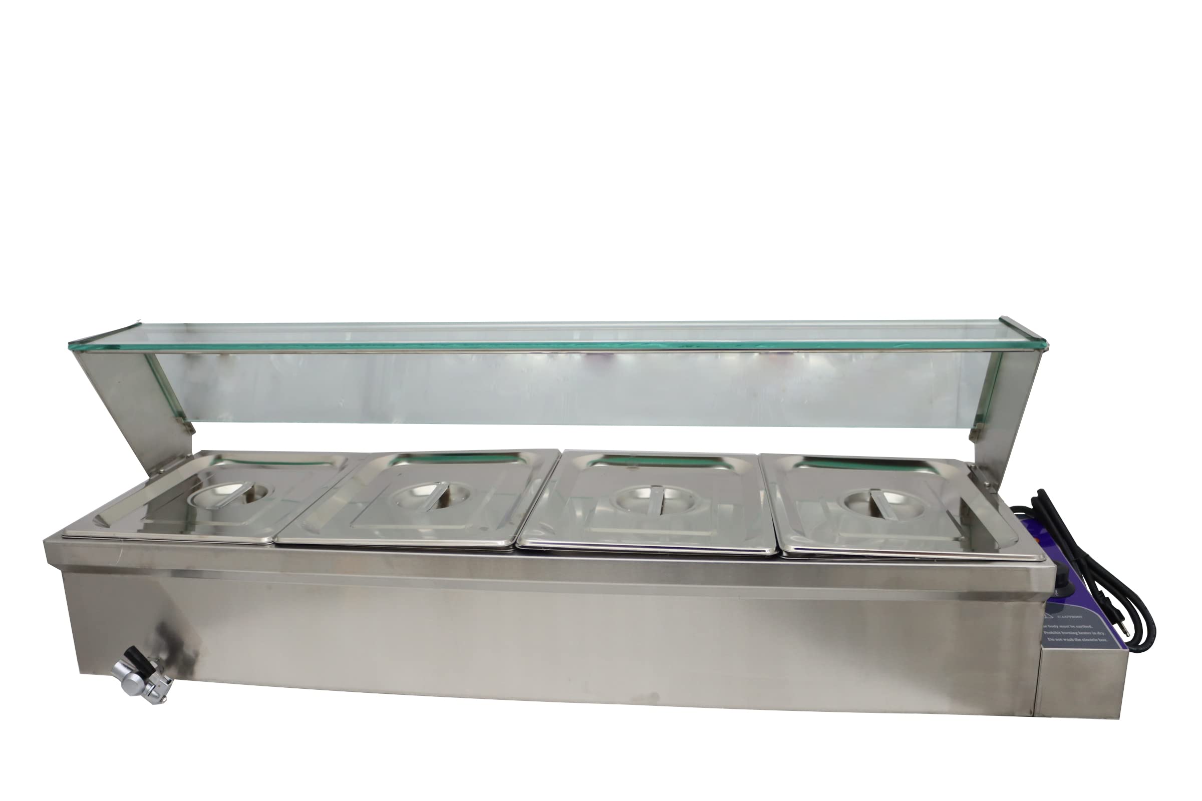 INTSUPERMAI Commercial 6-Inch Deep Food Warmer - Countertop Bain Marie with Glass Shield (4 Pot, 110V) for Soup, Buffet & Canteen | Perfect for Restaurants, Catering & Steam Table Service