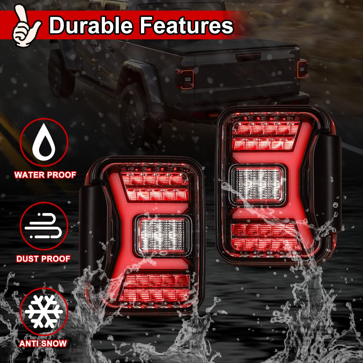 **Nixon Offroad LED Tail Lights for Jeep Gladiator JT (2018-2025) - Sequential Turn Signal, Glossy Black Housing with Clear Lens - 1 Pair Replacement Rear Lamps Assembly | Off-Road & Daily Driving**