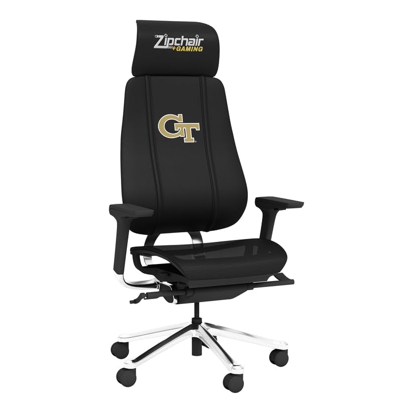 PhantomX Black Mesh Gaming Chair with Georgia Tech Yellow Jackets Block GT Embroidered Logo - Ergonomic Office & Esports Chair for PC Gamers, Streaming & Home Workstation