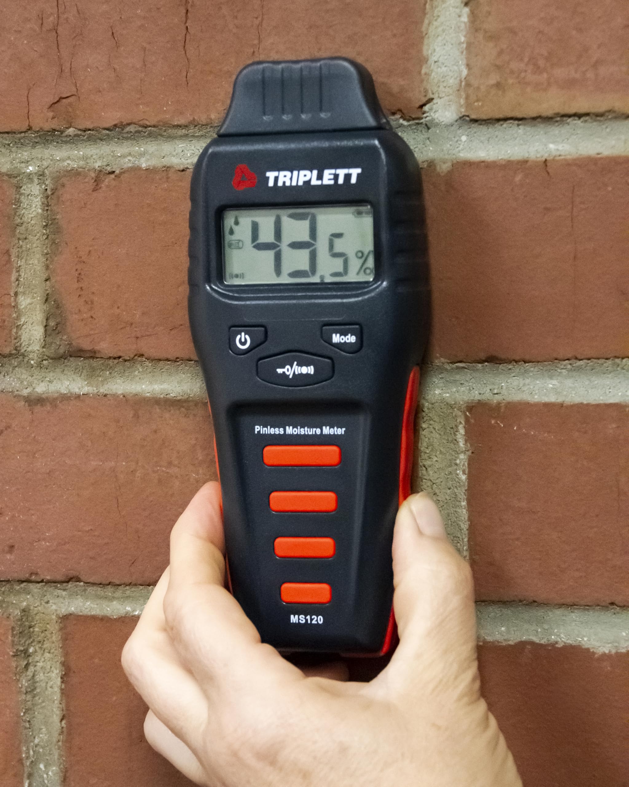 Triplett MS120 Pinless Moisture Meter for Wood, Drywall, Concrete - Digital Water Detector with Audible Alarm - Perfect for Flooring, Lumber, Construction & Home Inspection