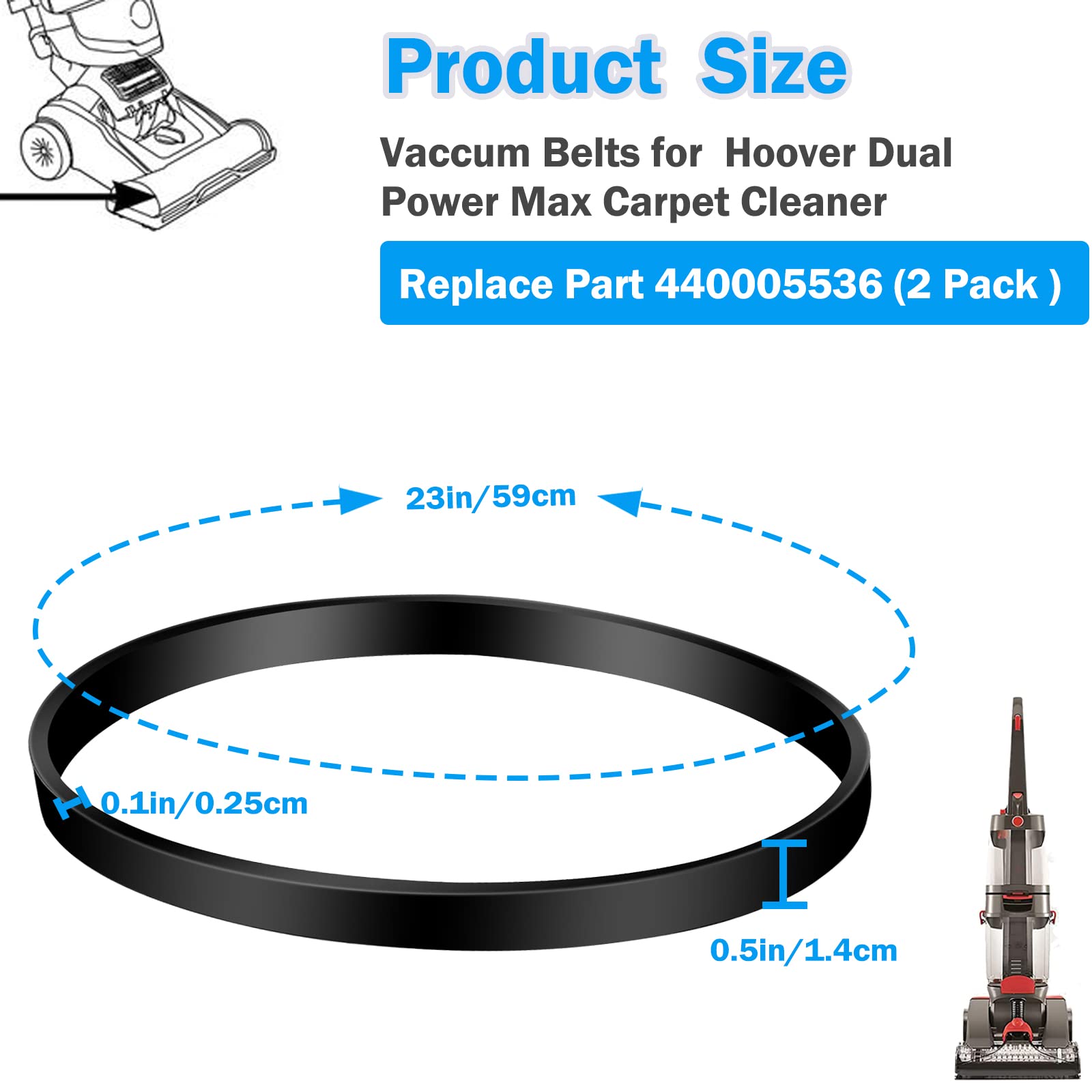 Hoover Dual Power Max Vacuum Cleaner Belt Replacement - Compatible with Models FH51000, FH51001, FH54000, FH51000RM, FH51000NC (Part #440005536) - Durable Vacuum Accessory for Deep Carpet Cleaning & Pet Hair Removal