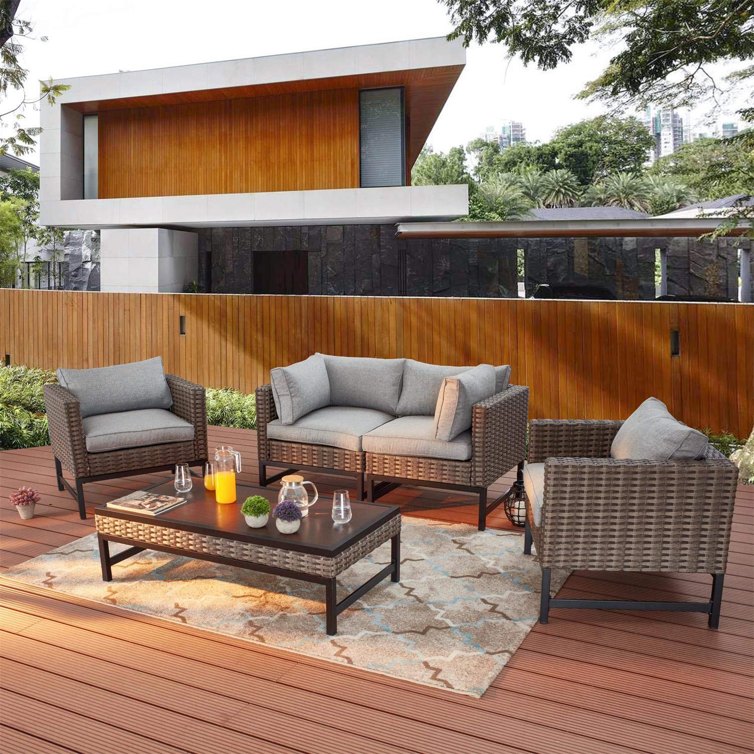 **PE Wicker Coffee Table - Outdoor Brown Metal Rattan End Table for Patio, Garden, Deck & Pool - Weather-Resistant Tea Table Furniture for Relaxing & Entertaining**