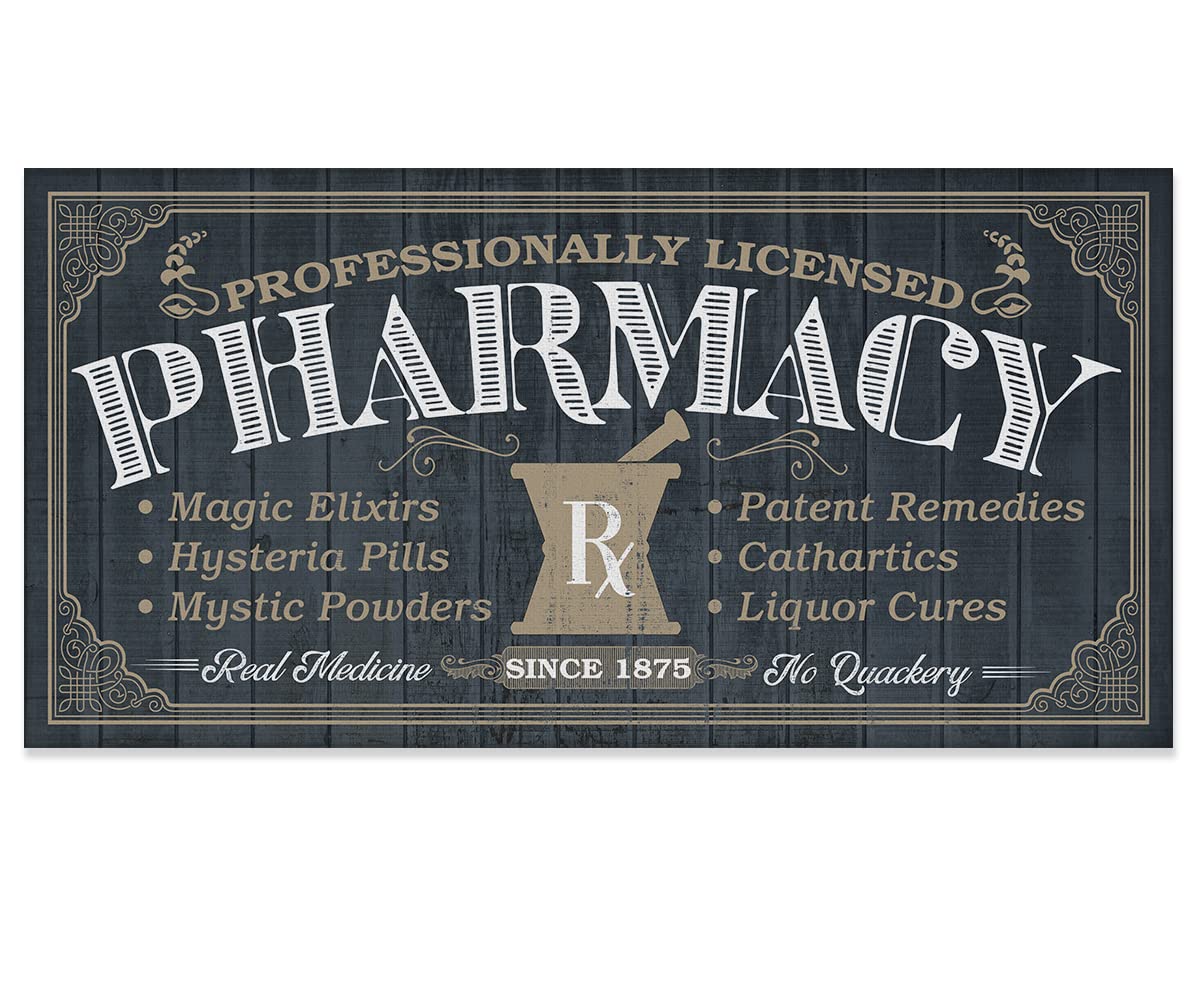 Custom Pharmacy Sign - Personalized Vintage Wood Style 12x24 Unframed Poster - Medical Store Decor & Pharmacist Gift - Perfect for Clinic Walls, Home Office, or Pharmacy Display