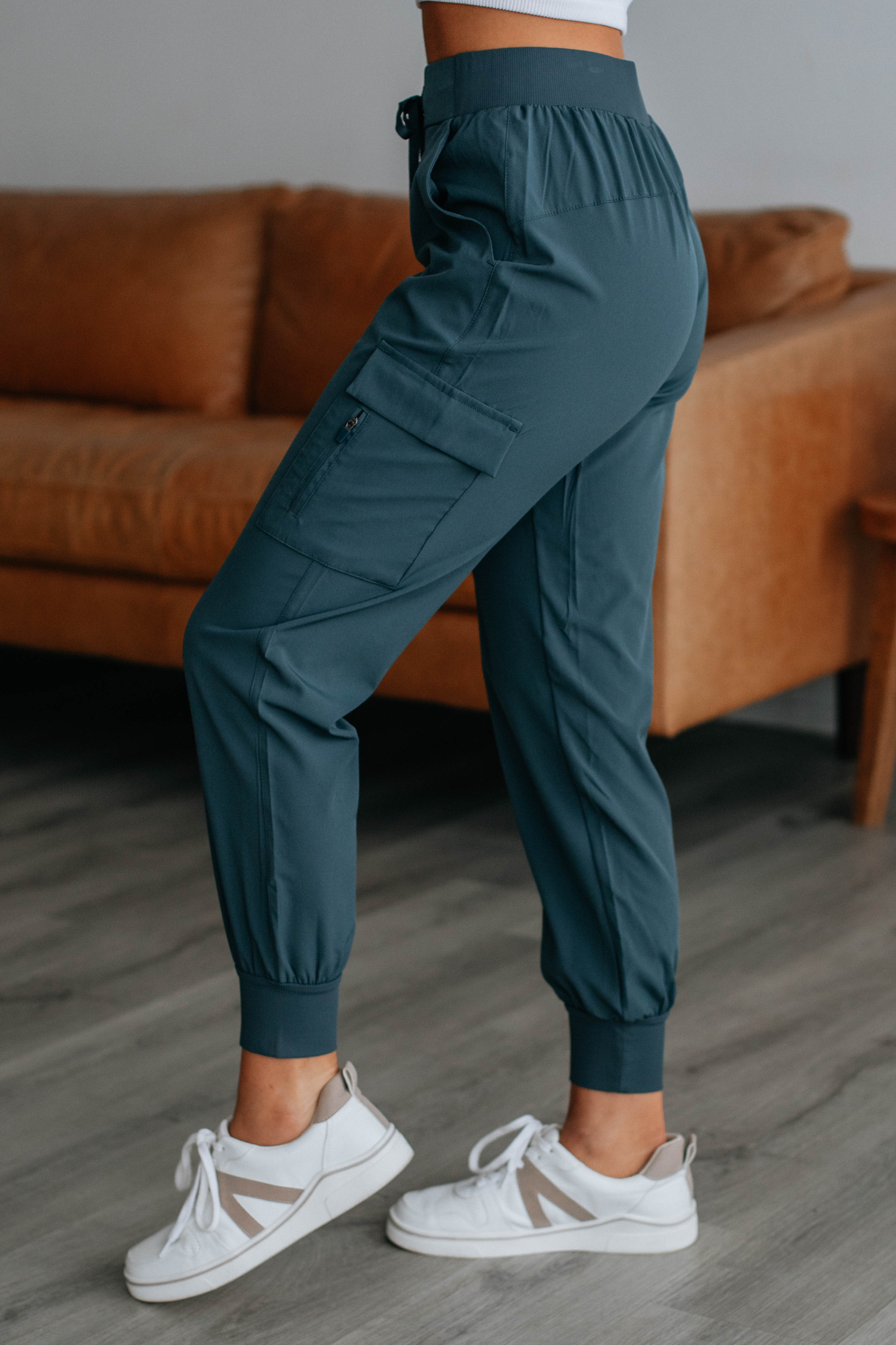 Malena Active Joggers for Women - High Waisted Yoga Pants with Pockets - Peacock Blue Athletic Running Lounge Pants - Perfect for Yoga, Gym, Running and Casual Wear