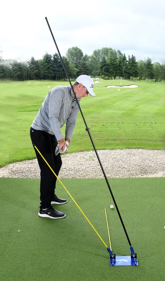 Pro Golf Swing Training Aid - Dual Swing Plate with Alignment Sticks & Extension Pole - Improve Swing Plane & Accuracy - Perfect for Driving Range & Home Practice - InTheHoleGolf
