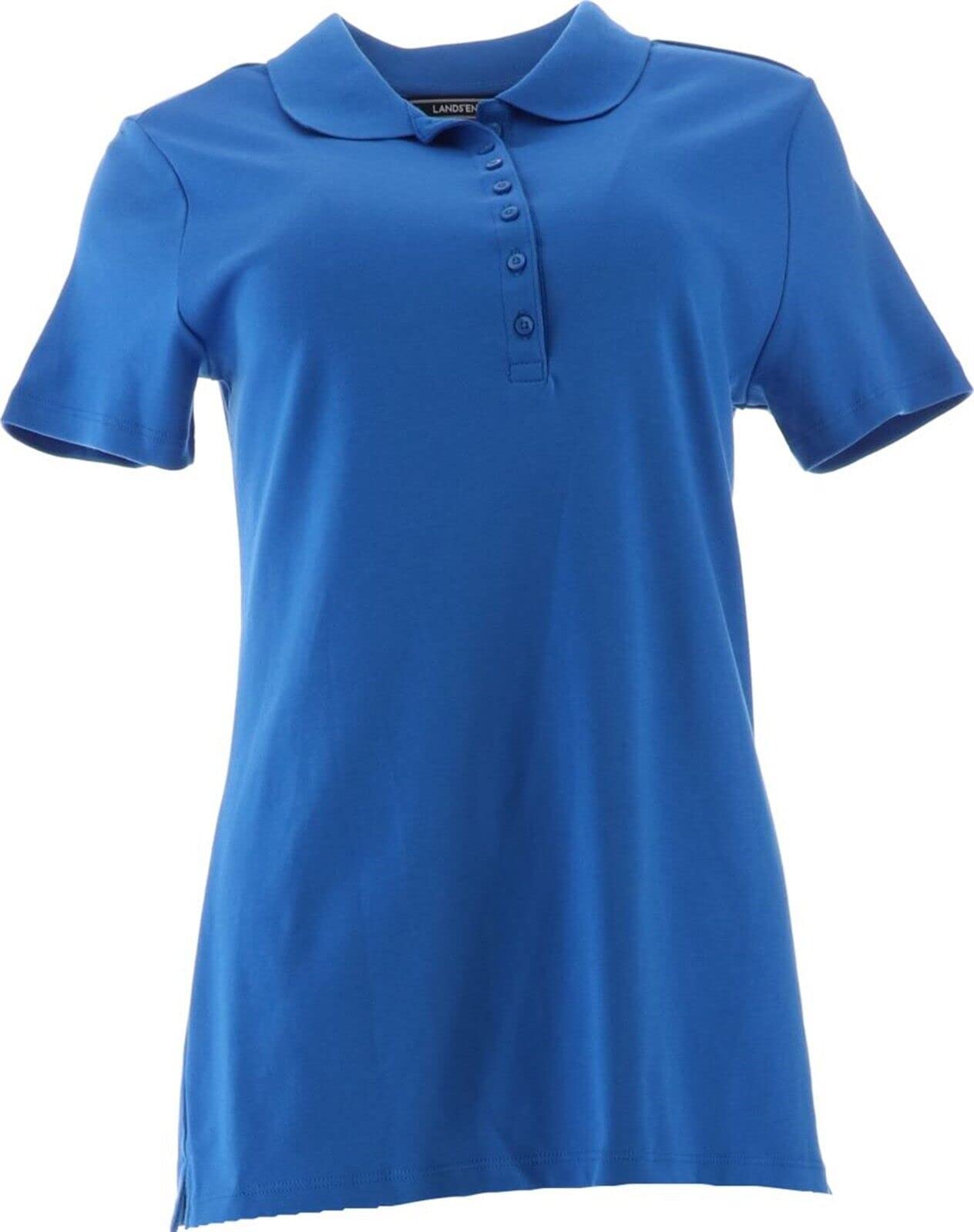 Lands' End Women's Tall Short Sleeve Pima Cotton Polo Shirt - Navigator Blue - Size Tall - Soft & Breathable for Work & Casual Wear