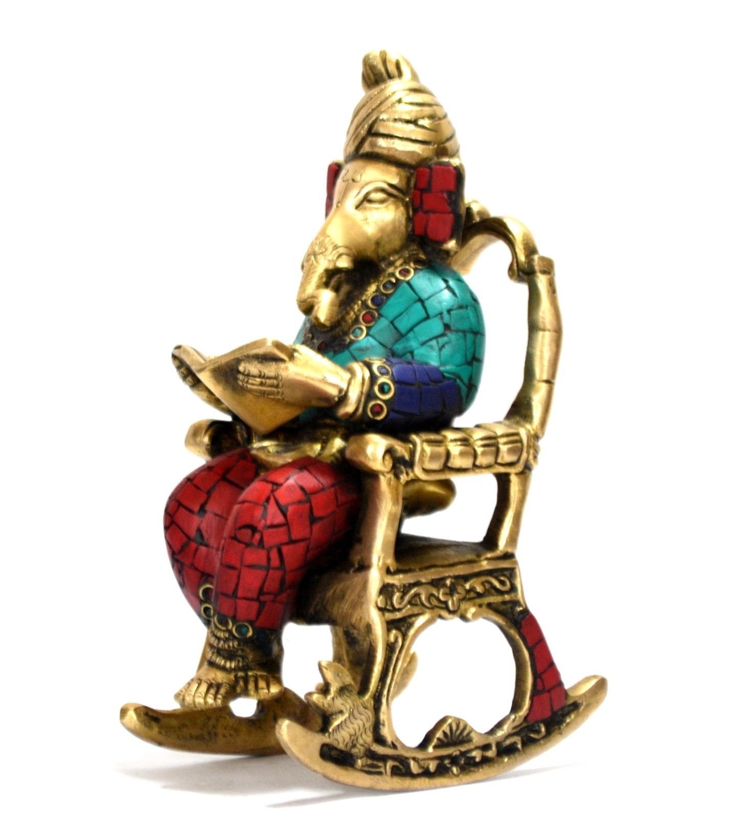 3D Moving Ganesh Statue Reading OM - Swastic Ramayan, Bronze Hindu God Statue for Home Decor | Indoor & Outdoor Garden Decorations | Spiritual Collectible Gift for Diwali, Housewarming & Easter Celebrations