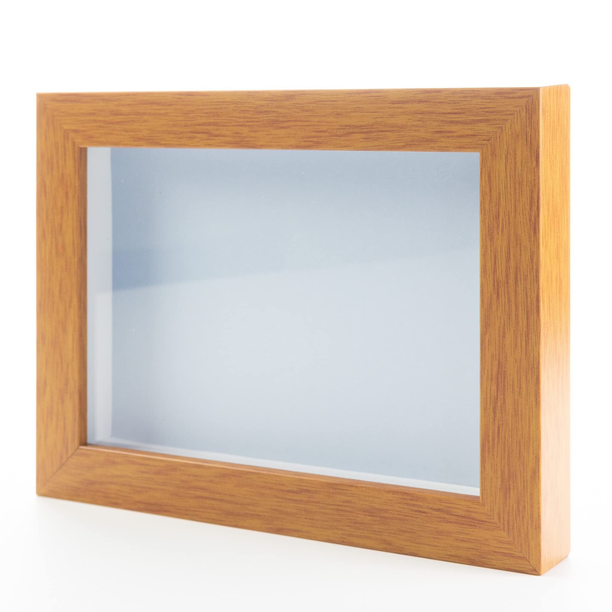 Honey Pecan 13x34 Solid Wood Shadow Box Display Frame with Blue Acid-Free Backing, UV Protective Acrylic & Hanging Hardware | 3/4