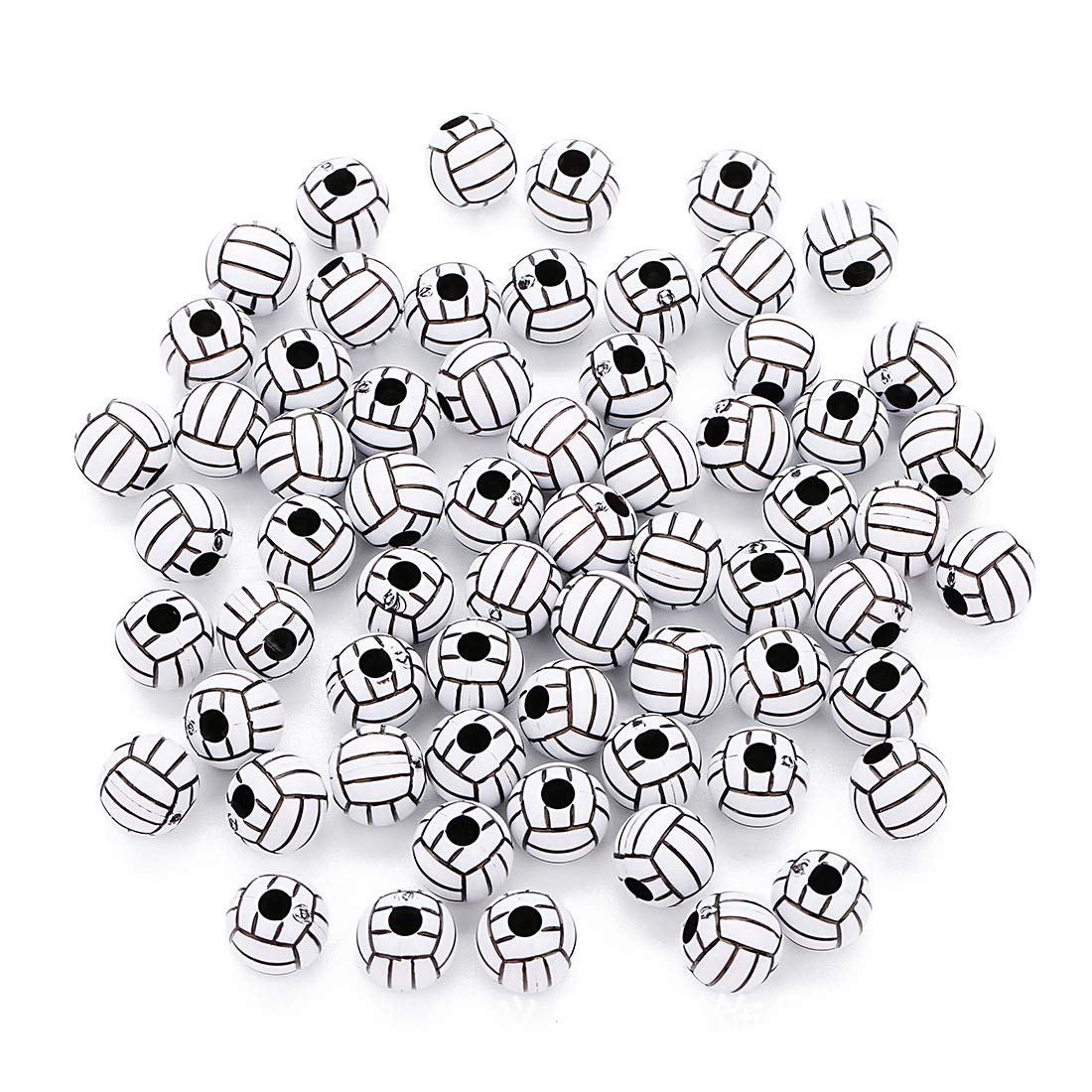 100 Pcs 12mm Volleyball Beads - Sports Pony Beads for Jewelry Making, DIY Crafts, Team Spirit Accessories & Volleyball Team Gifts - Perfect for Bracelets, Keychains & Sports Events