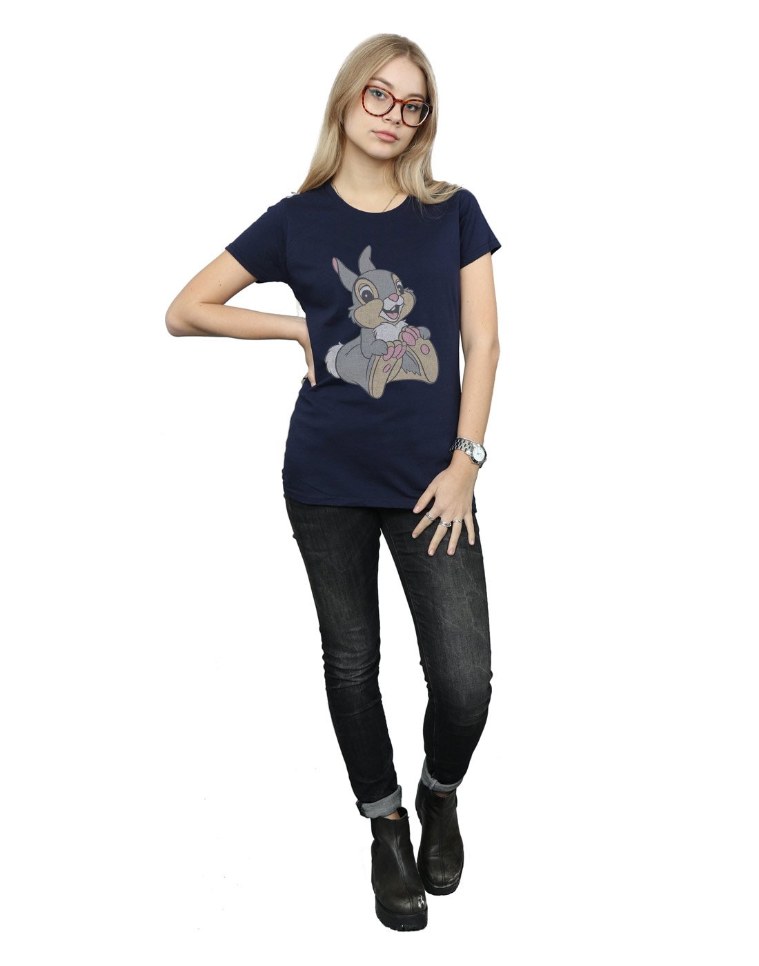 Disney Women's Thumper Graphic T-Shirt - Soft Cotton Casual Tee - Navy Blue Small - Perfect for Disney Fans, Casual Wear & Theme Park Outfits