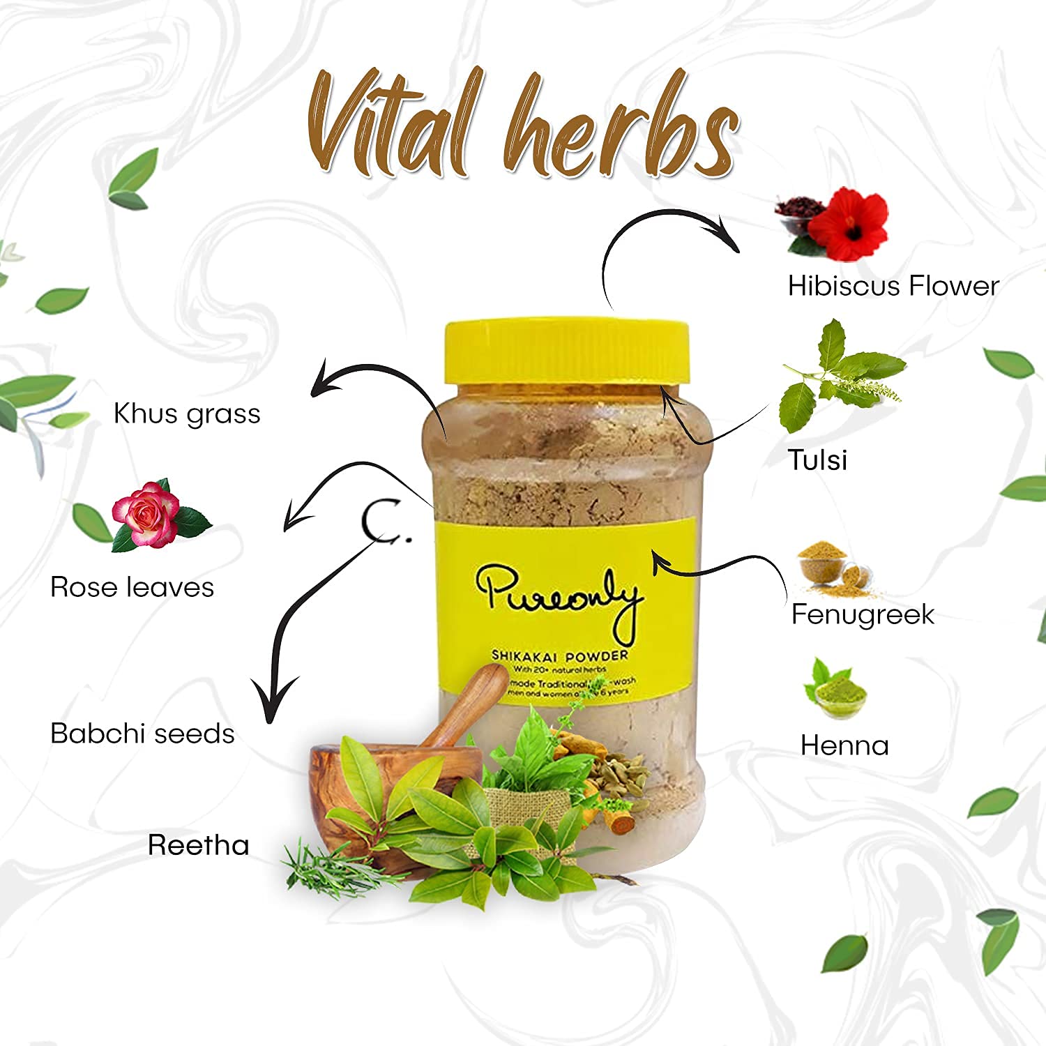 PureOnly Natural Shikakai Powder with 20+ Herbs for Hair Growth & Scalp Care - No Foam, 200g - Ideal for DIY Hair Wash, Ayurvedic Treatments & Natural Hair Care Routine