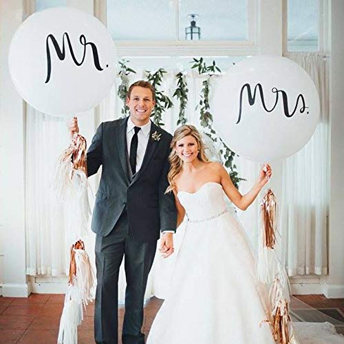 36 Inch Giant Wedding Balloons Mr. & Mrs. White - Large Anniversary Party Decorations with 2 Paper Tassel Garlands - Perfect for Engagement, Bachelorette, Bridal Shower & Outdoor/Indoor Wedding Decor