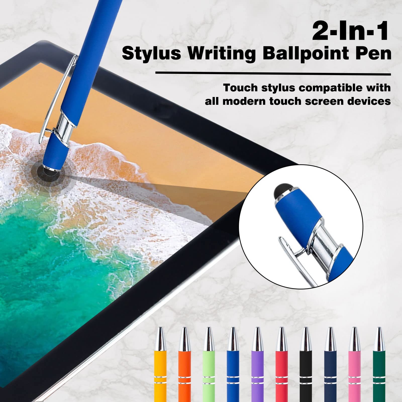 20 Pack Personalized Engraved Ballpoint Pens with Stylus Tip - Custom Name/Text Message - Bulk Business Promotional Pens for Office, Wedding, Birthday Party Gifts - Perfect for Corporate Events, School Supplies & Everyday Writing