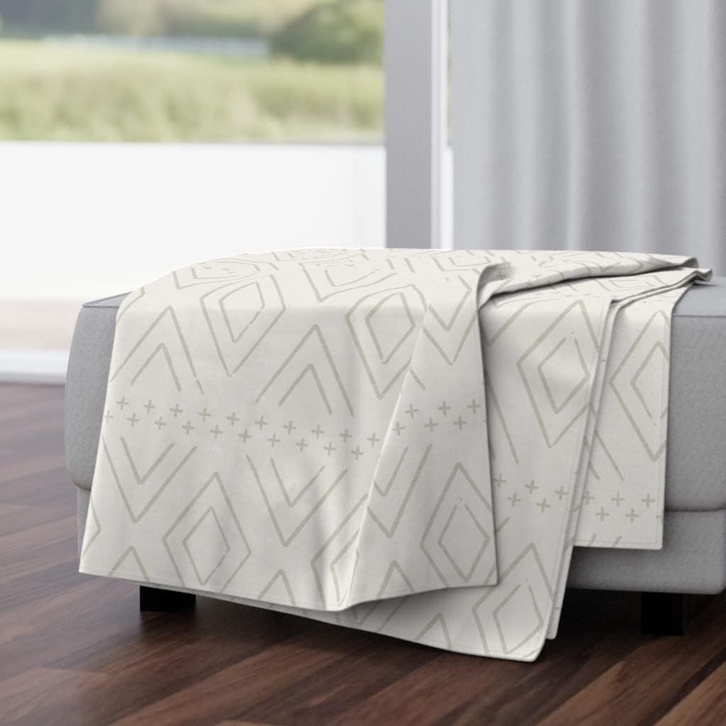 Luxe Velvet Throw Blanket 50x70 Inches - Farmhouse Diamond Pattern Retro Stripes Moroccan Style Beige Mid Print Cozy Blanket for Sofa, Bed & Home Decor