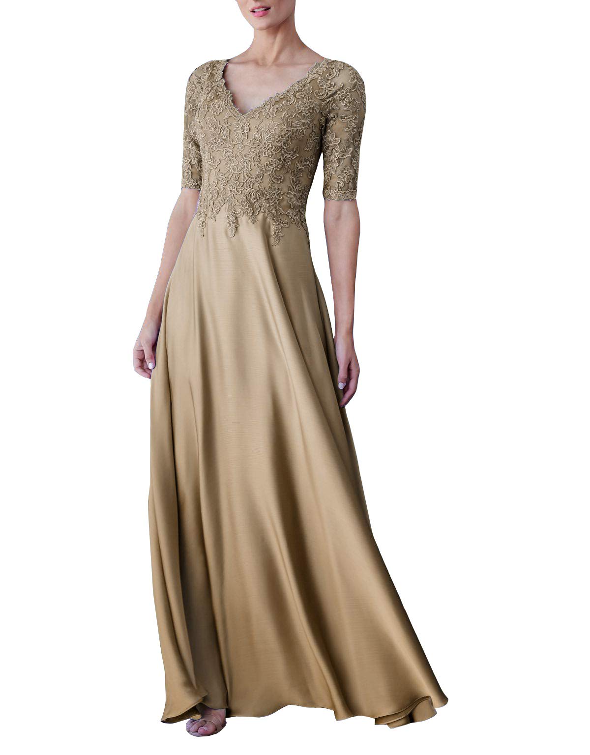 Honeydress Elegant Lace Mother of The Bride Dress - V-Neck, Half Sleeves Applique Formal Gown for Weddings, Evening Parties & Special Occasions