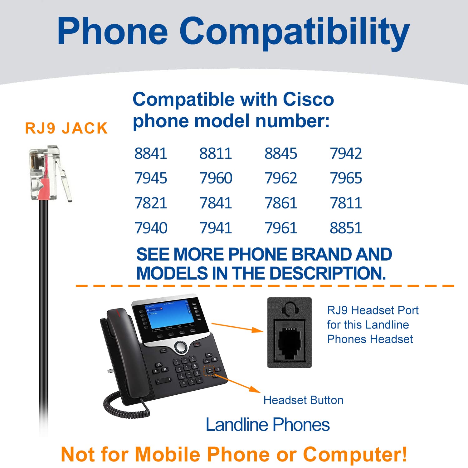 Noise Cancelling RJ9 Phone Headset for Office Phones - Binaural Telephone Headset Compatible with Cisco 8841 8845 8851 8865 6945 7811 7821 7940 7841 7861 7945 7965 VOIP Phones - Perfect for Call Centers, Remote Work & Customer Service