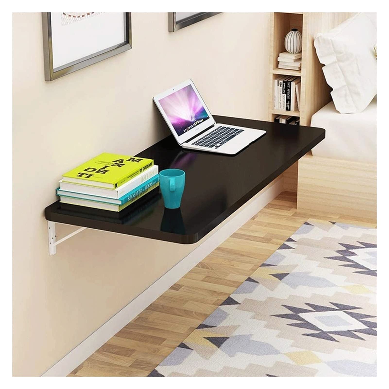 Space-Saving Wall Mounted Folding Table - 70x50cm Black Floating Dining Table | DIY Craft Desk | Easy Installation & Cleaning | Perfect for Small Apartments, Kitchens & Home Offices